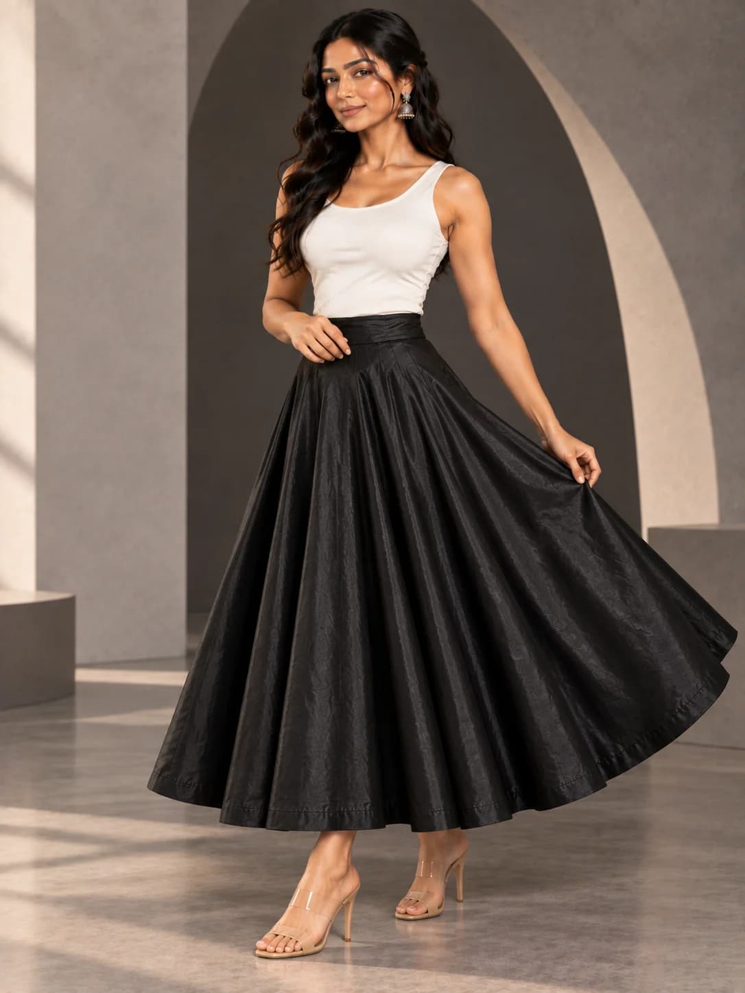 Black Silk Blend Flared Skirt product image — Black thumbnail 2