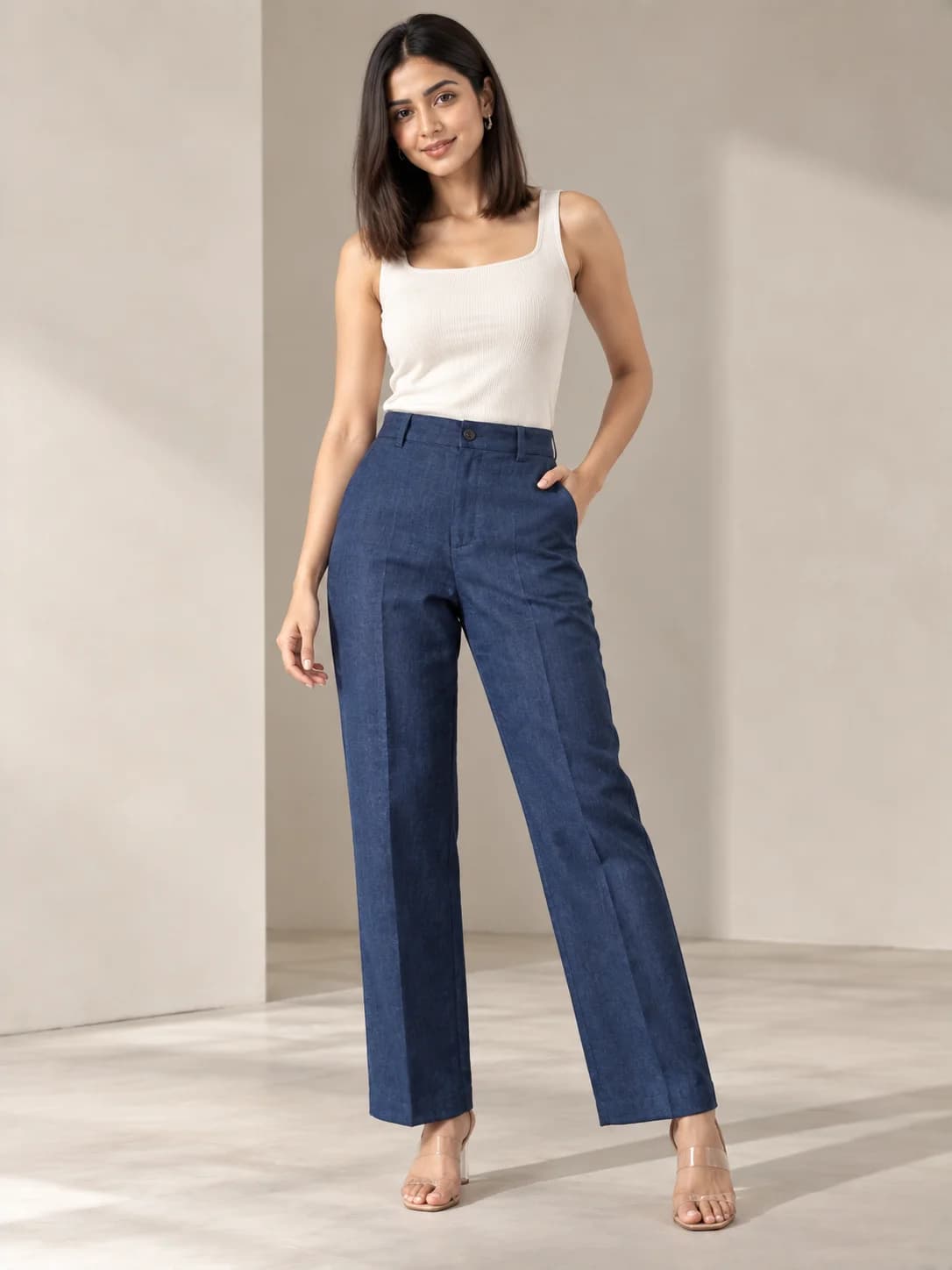 Indigo Cotton Straight Pants product image — Indigo — image 1