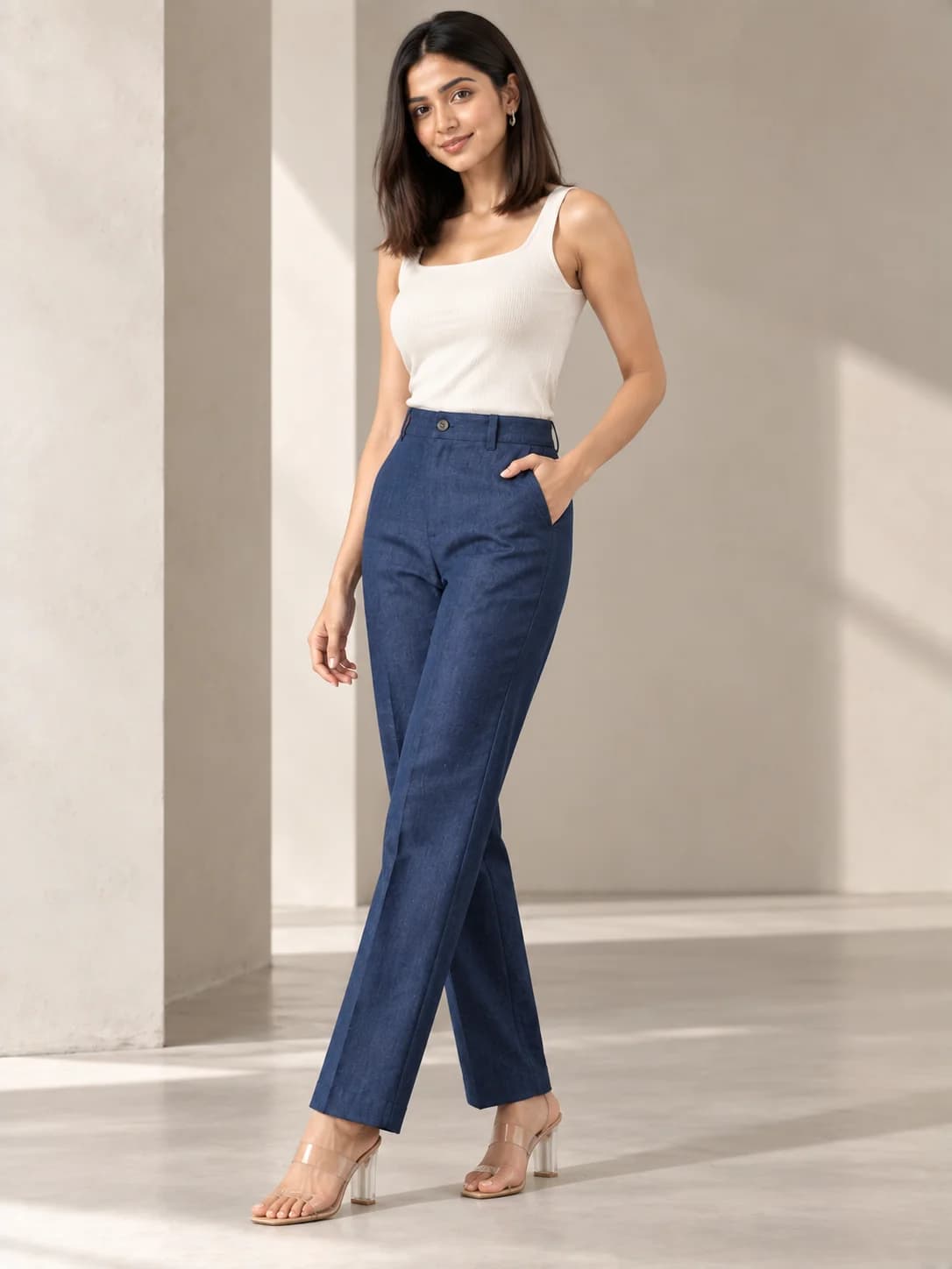 Indigo Cotton Straight Pants product image — Indigo thumbnail 2