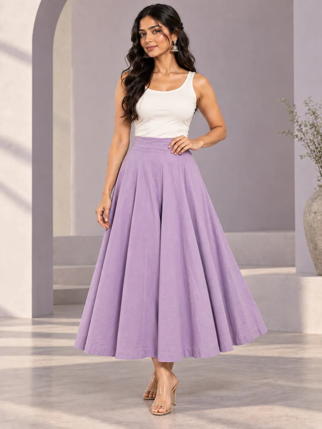 Lavender Cotton Flared Skirt product image — Lavender — image 1