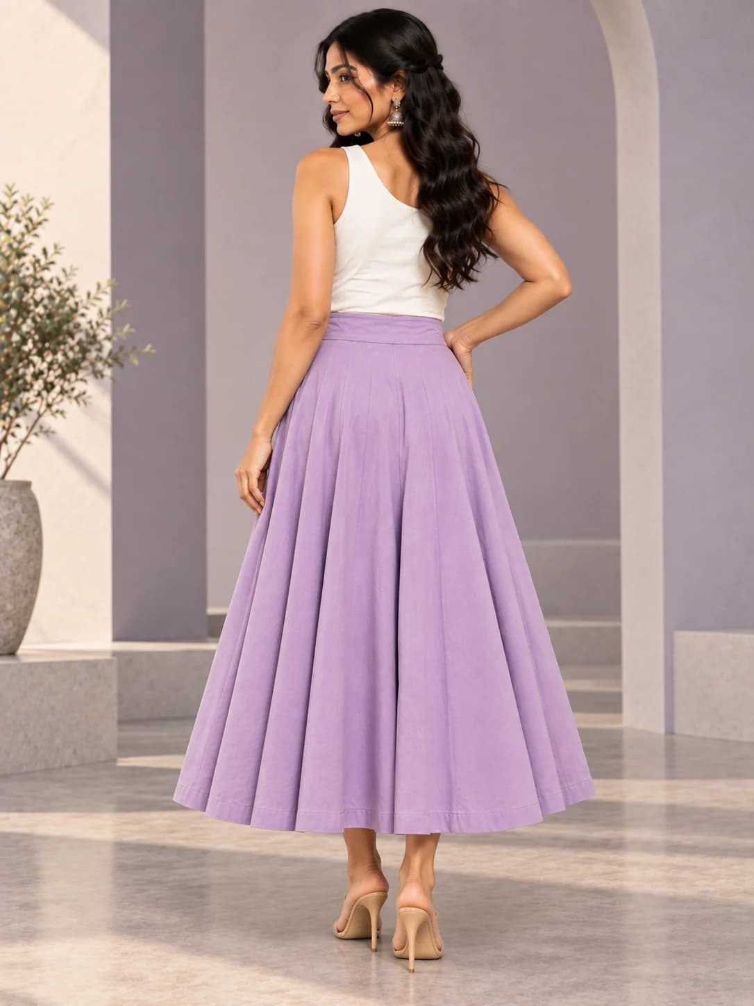 Lavender Cotton Flared Skirt product image — Lavender thumbnail 4
