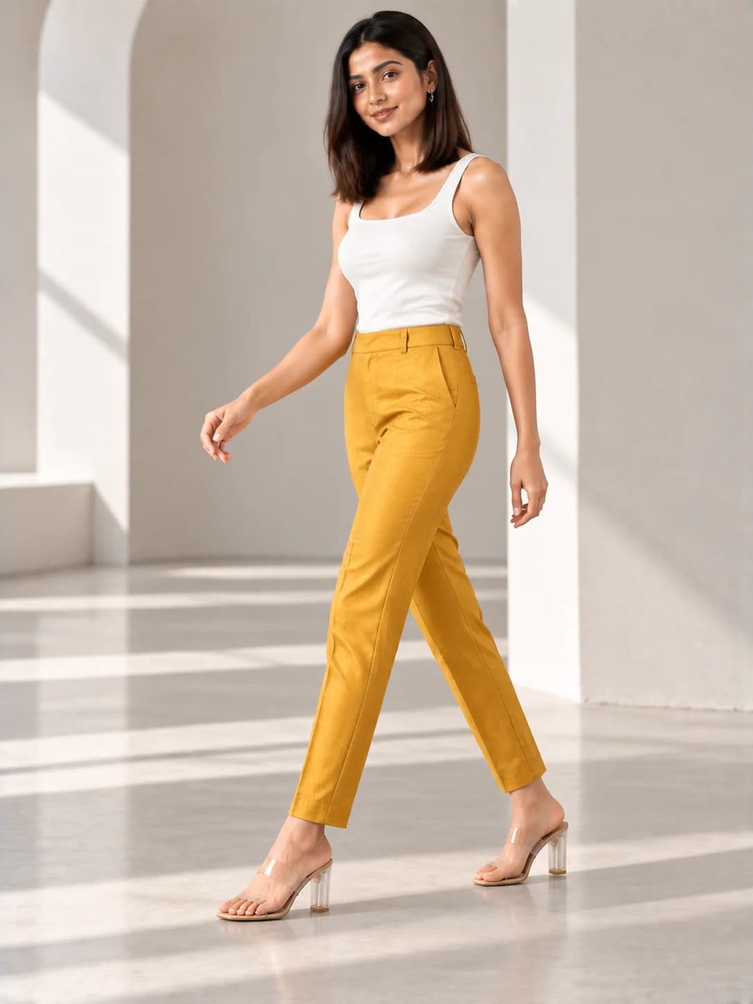 Mustard Silk Blend Cigarette Pants product image — Mustard thumbnail 3