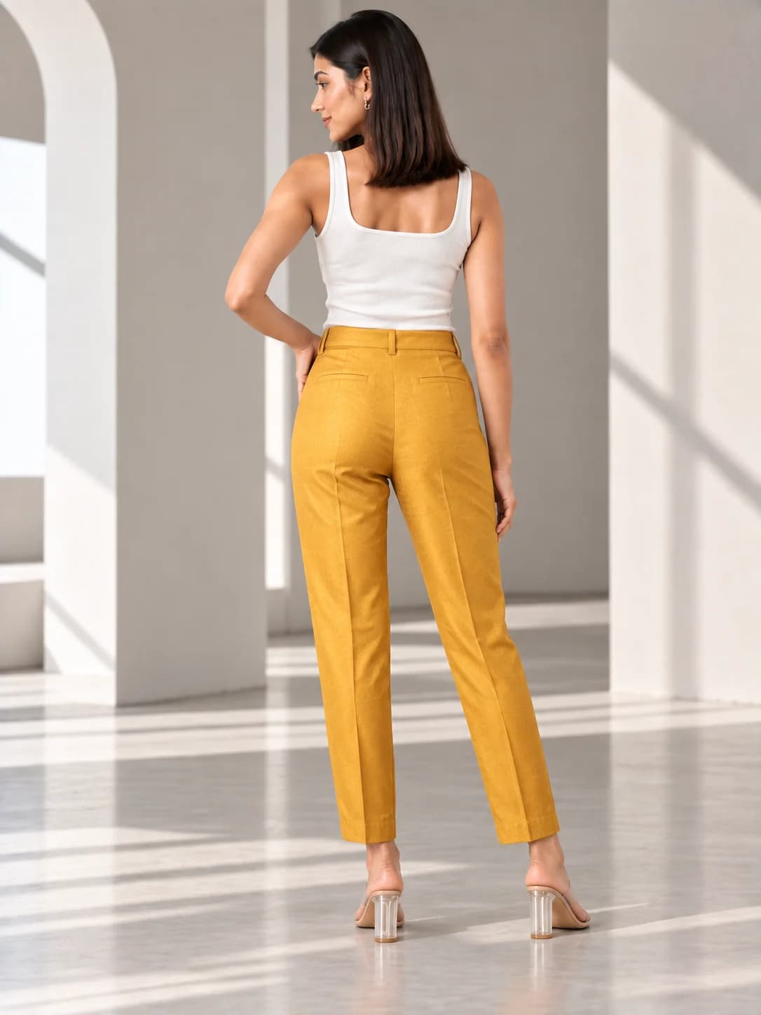Mustard Silk Blend Cigarette Pants product image — Mustard thumbnail 4