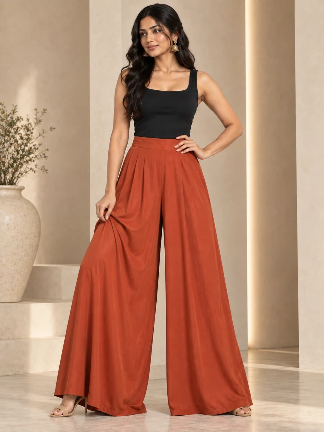 Rust Wide-Leg Palazzos product image — Rust thumbnail 2