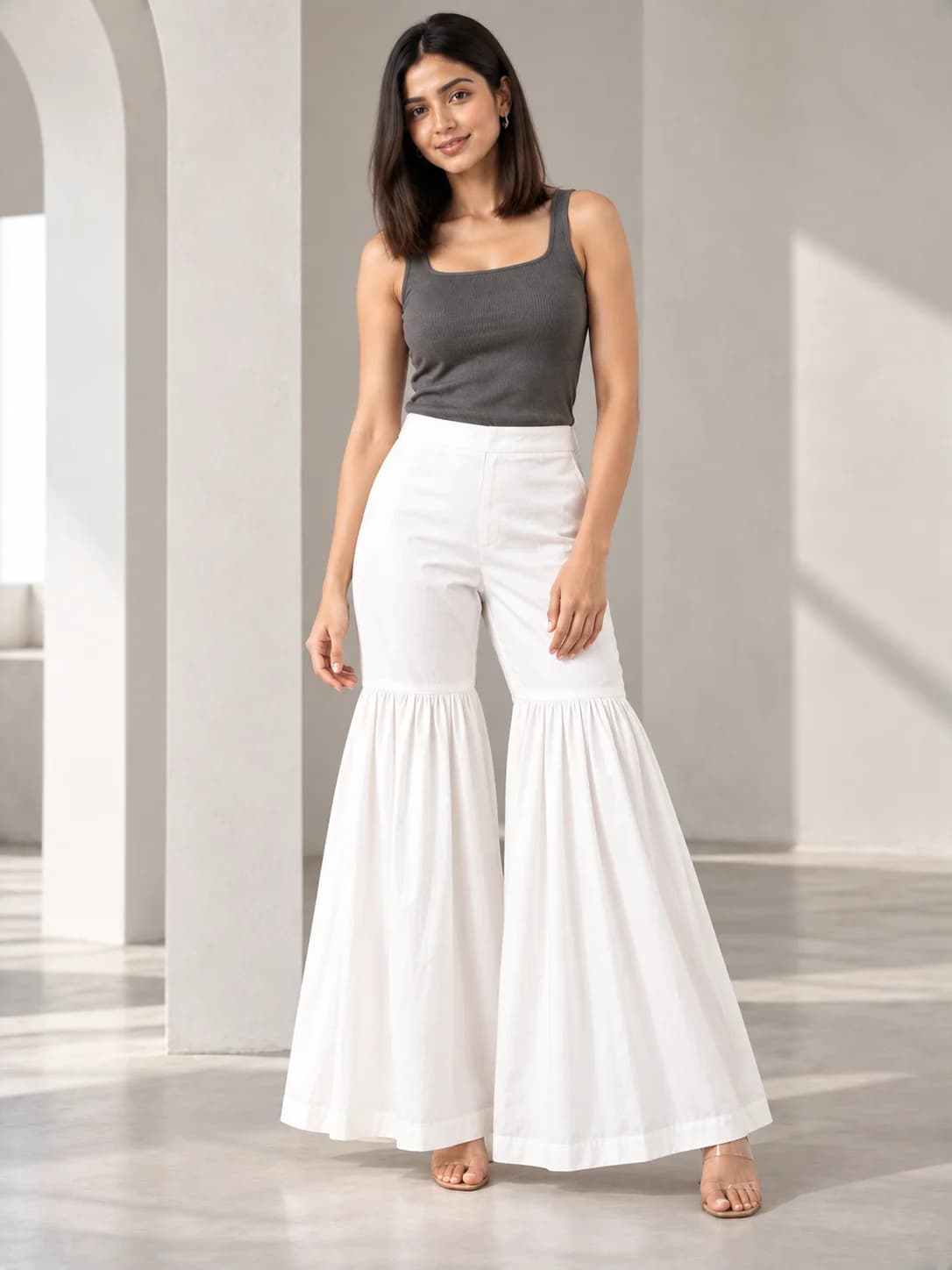 White Cotton Sharara Pants product image — White — image 1