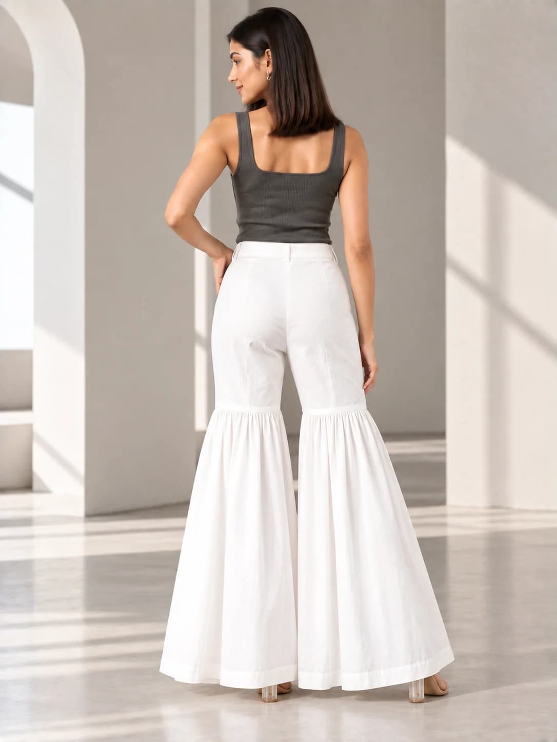 White Cotton Sharara Pants product image — White thumbnail 4