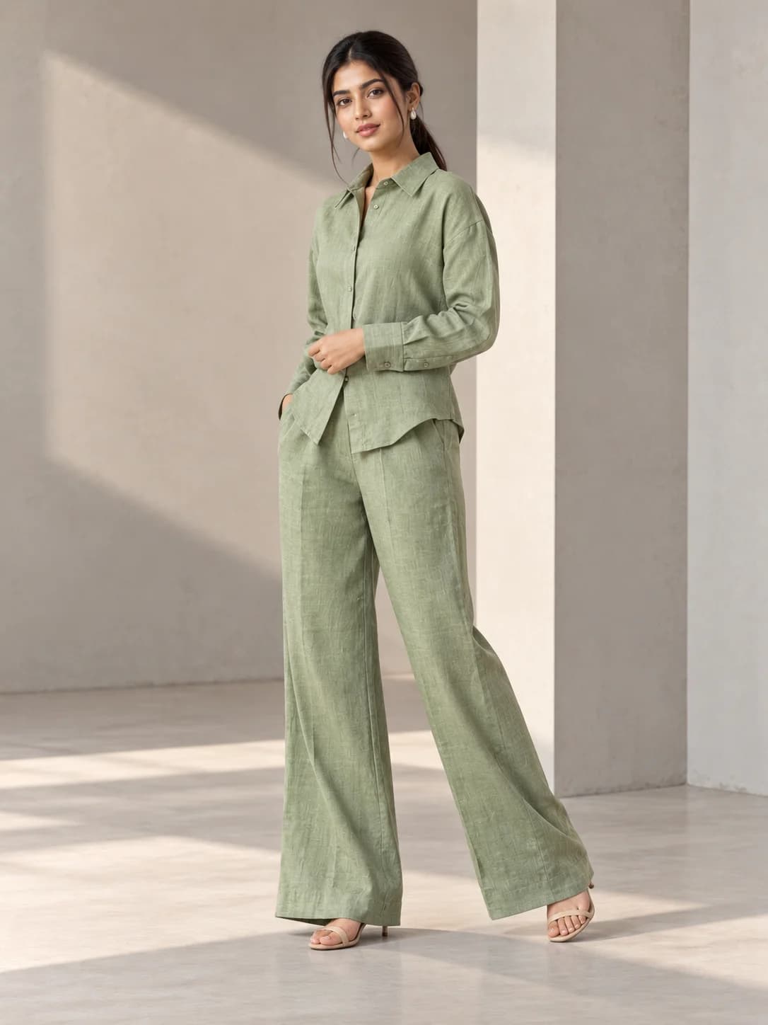 Sage Linen Shirt & Wide-Leg Set product image — Sage thumbnail 2