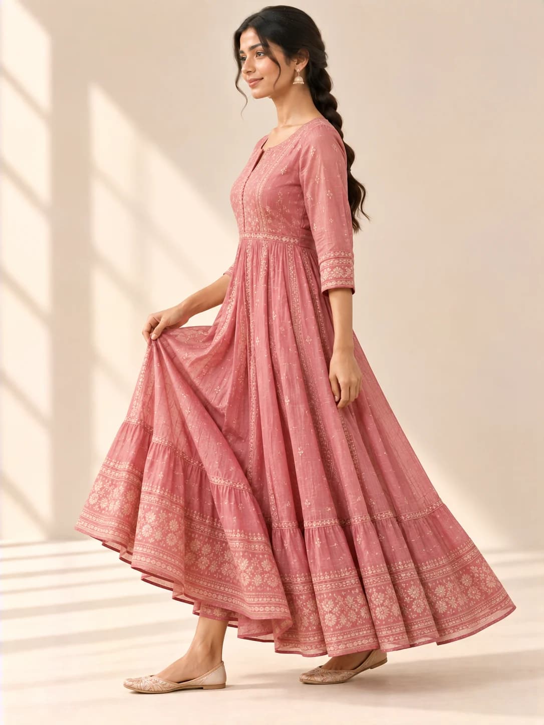 Dusty Pink Chanderi Maxi Dress product image — Dusty Pink thumbnail 3