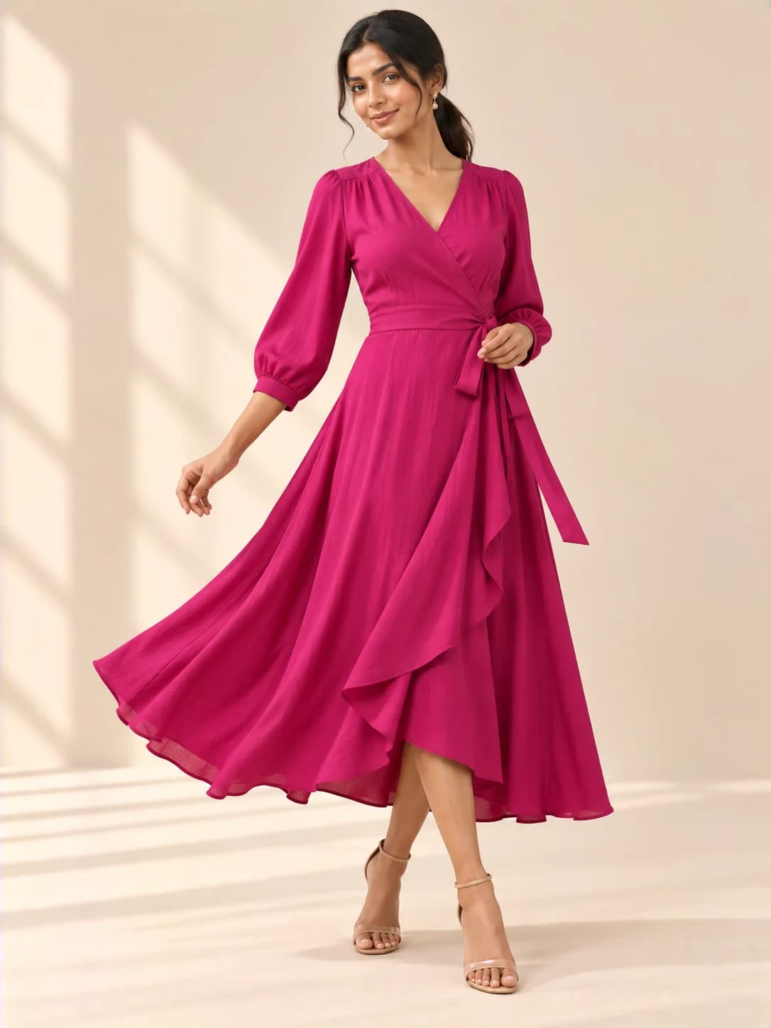 Magenta Rayon Wrap Dress product image — Magenta thumbnail 2