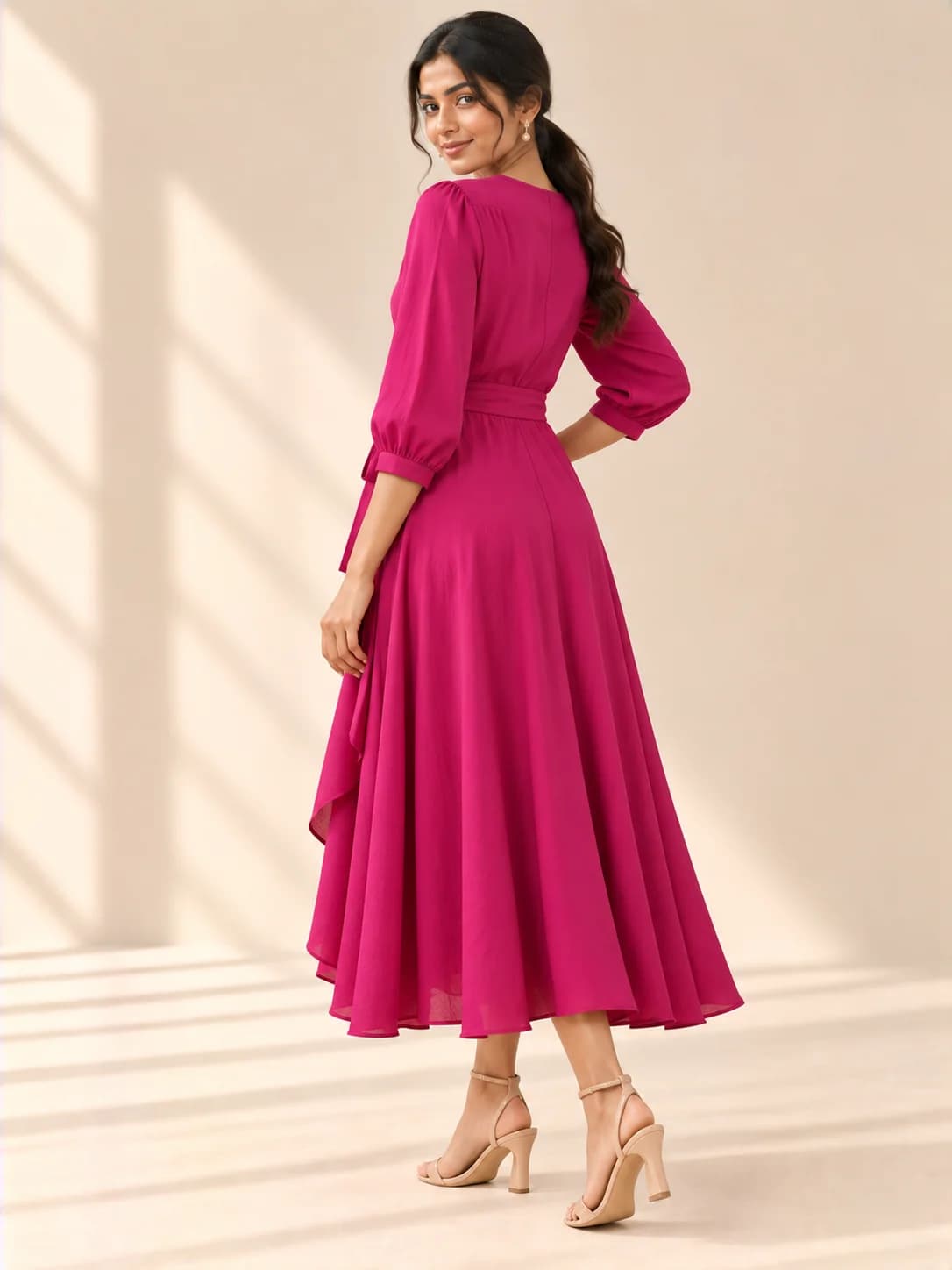Magenta Rayon Wrap Dress product image — Magenta thumbnail 4