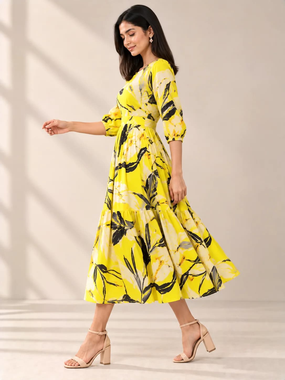Neon Yellow Abstract Printed Mini Dress product image — Neon Yellow thumbnail 2