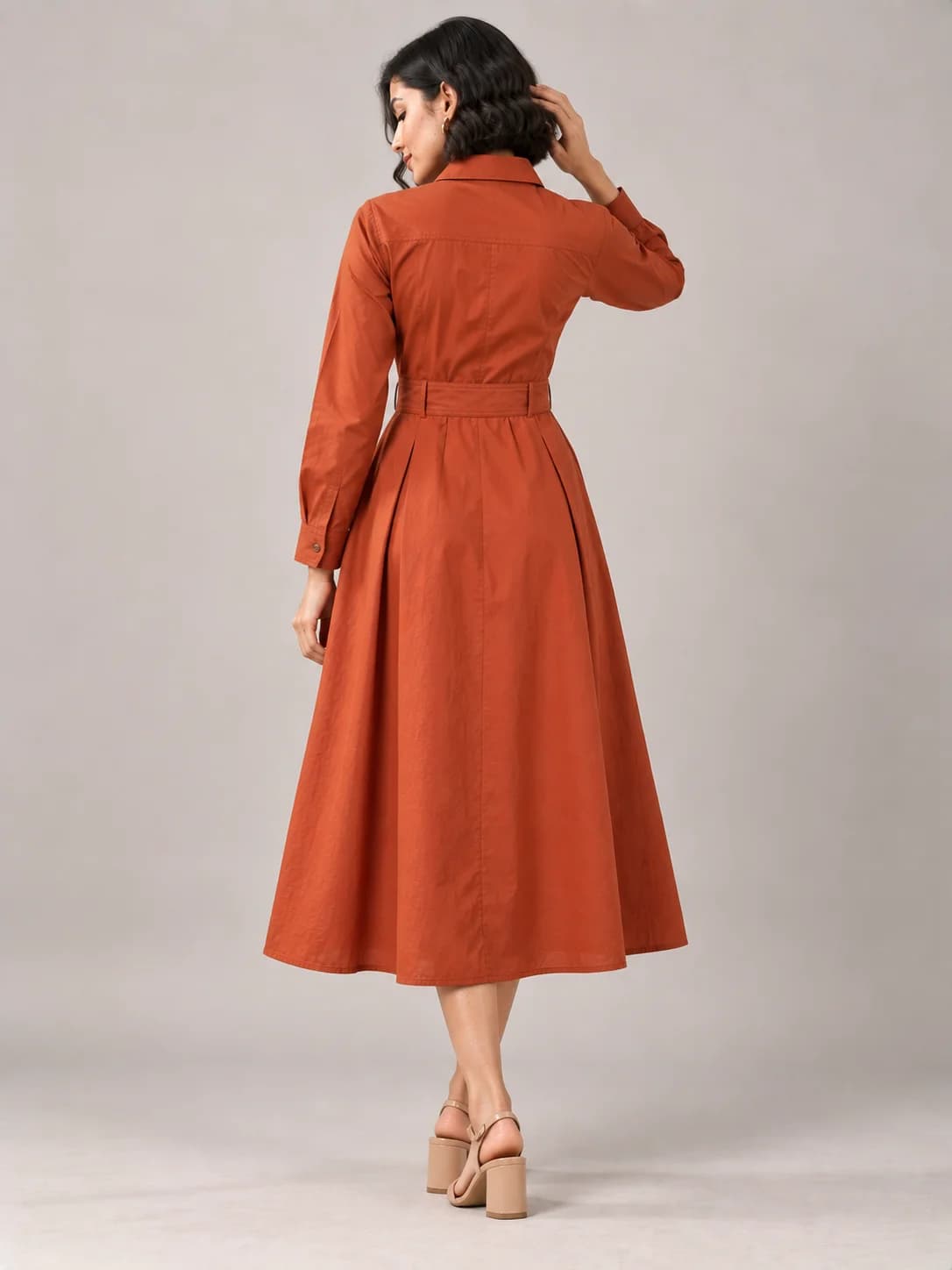 Rust Cotton Midi Shirt Dress product image — Rust thumbnail 4