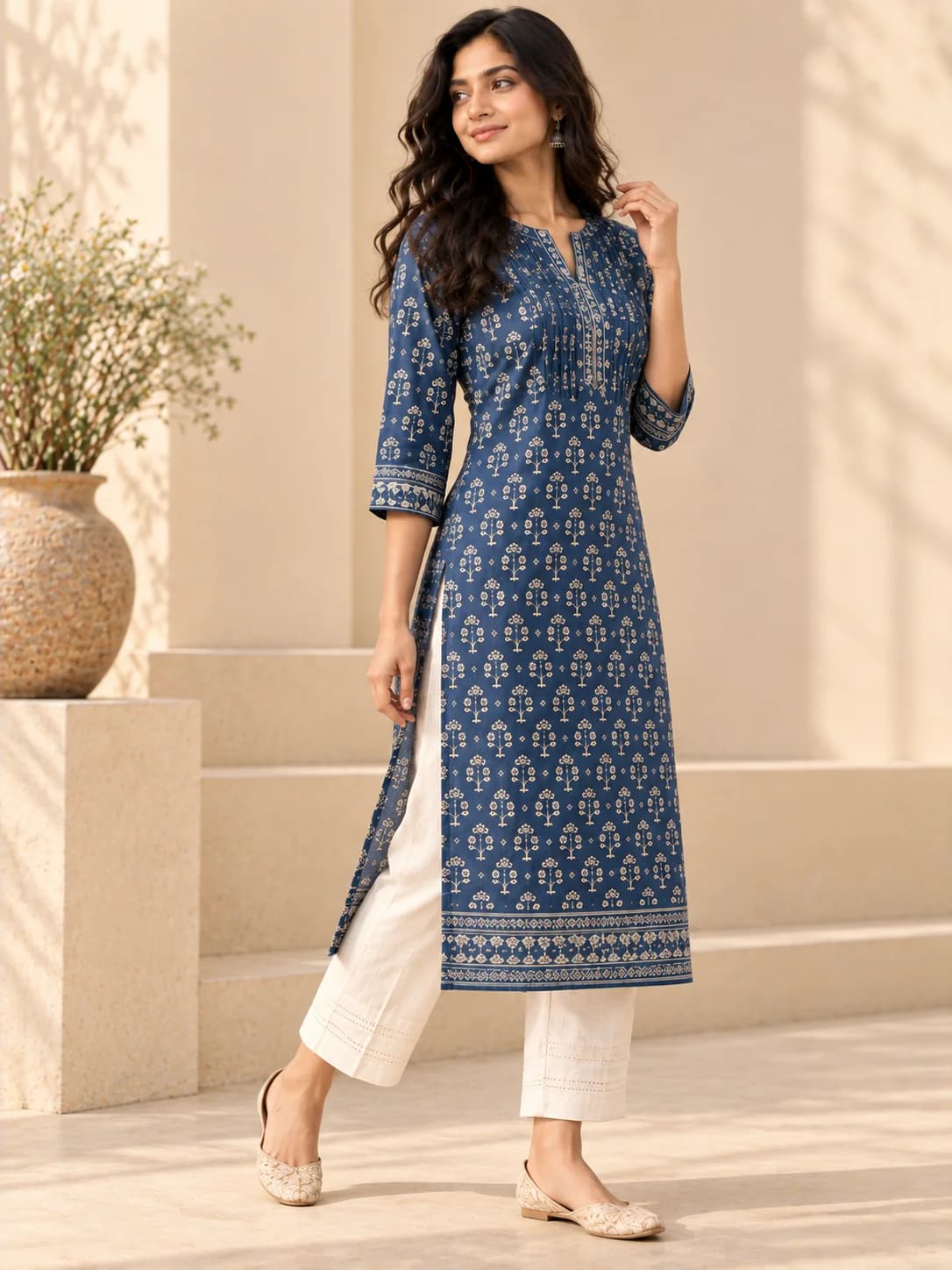Indigo Block-Print Straight Kurta product image — Indigo thumbnail 2