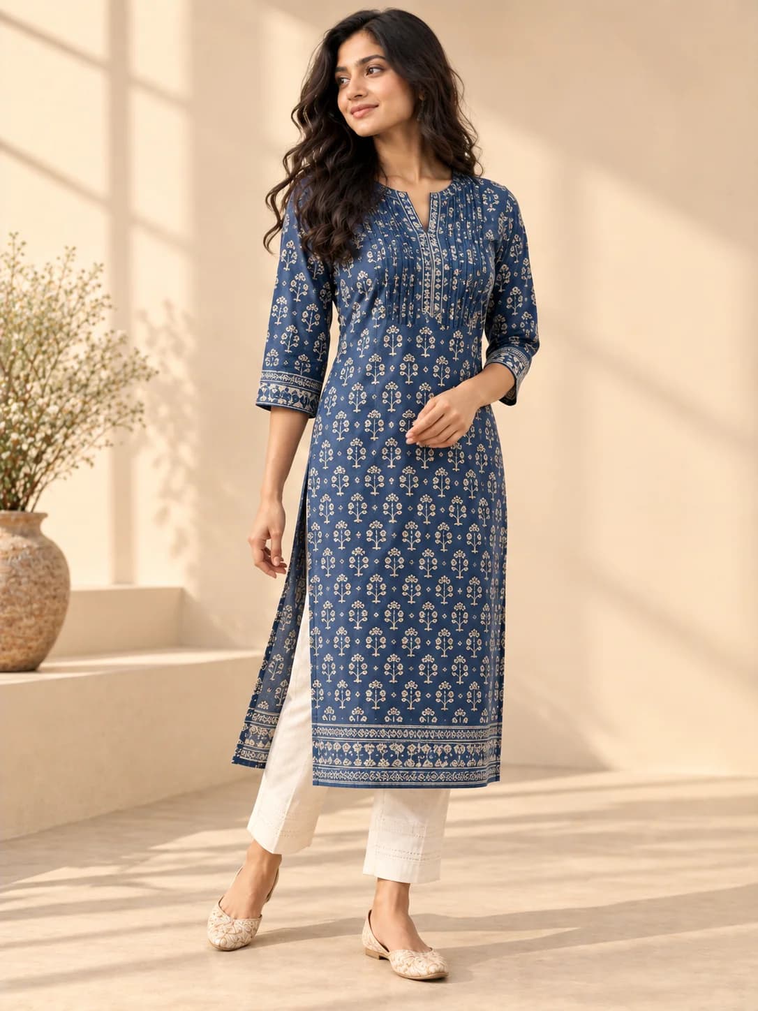 Indigo Block-Print Straight Kurta product image — Indigo thumbnail 4
