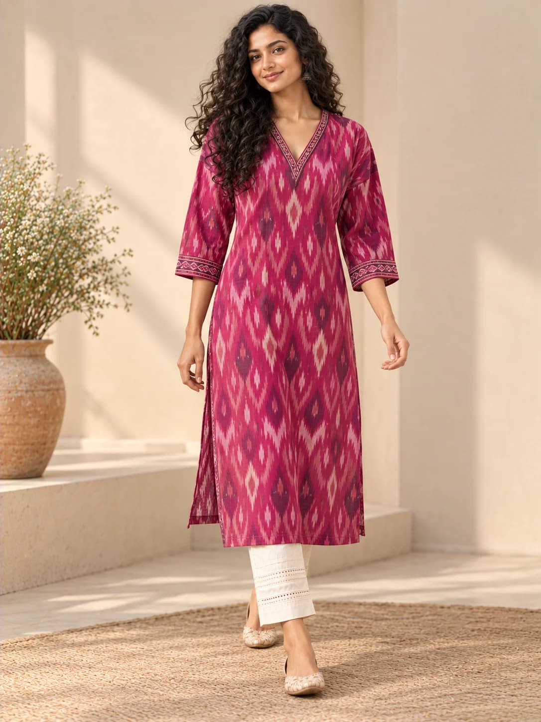 Magenta Ikat Relaxed Kurta product image — Magenta — image 1