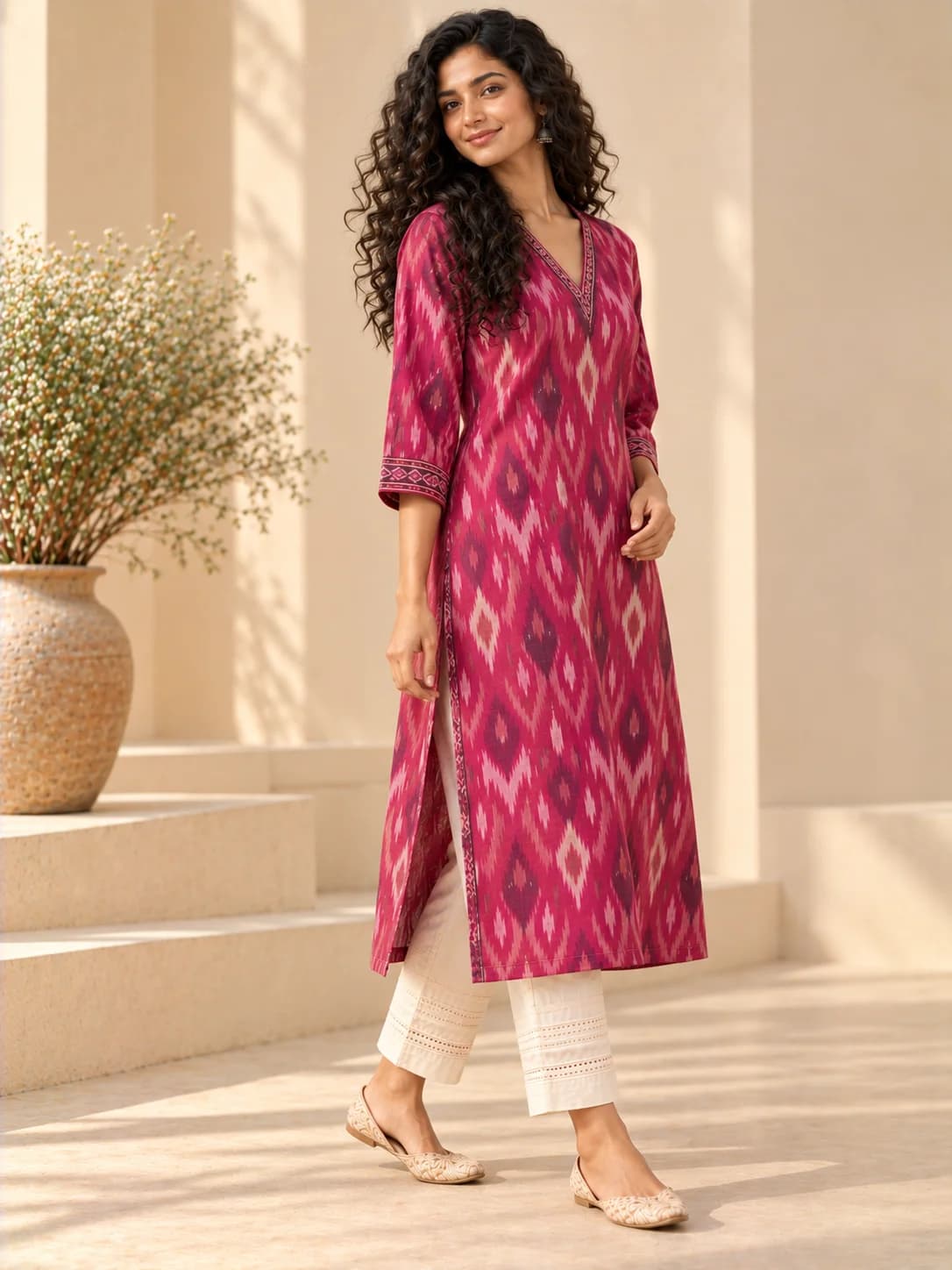 Magenta Ikat Relaxed Kurta product image — Magenta thumbnail 2