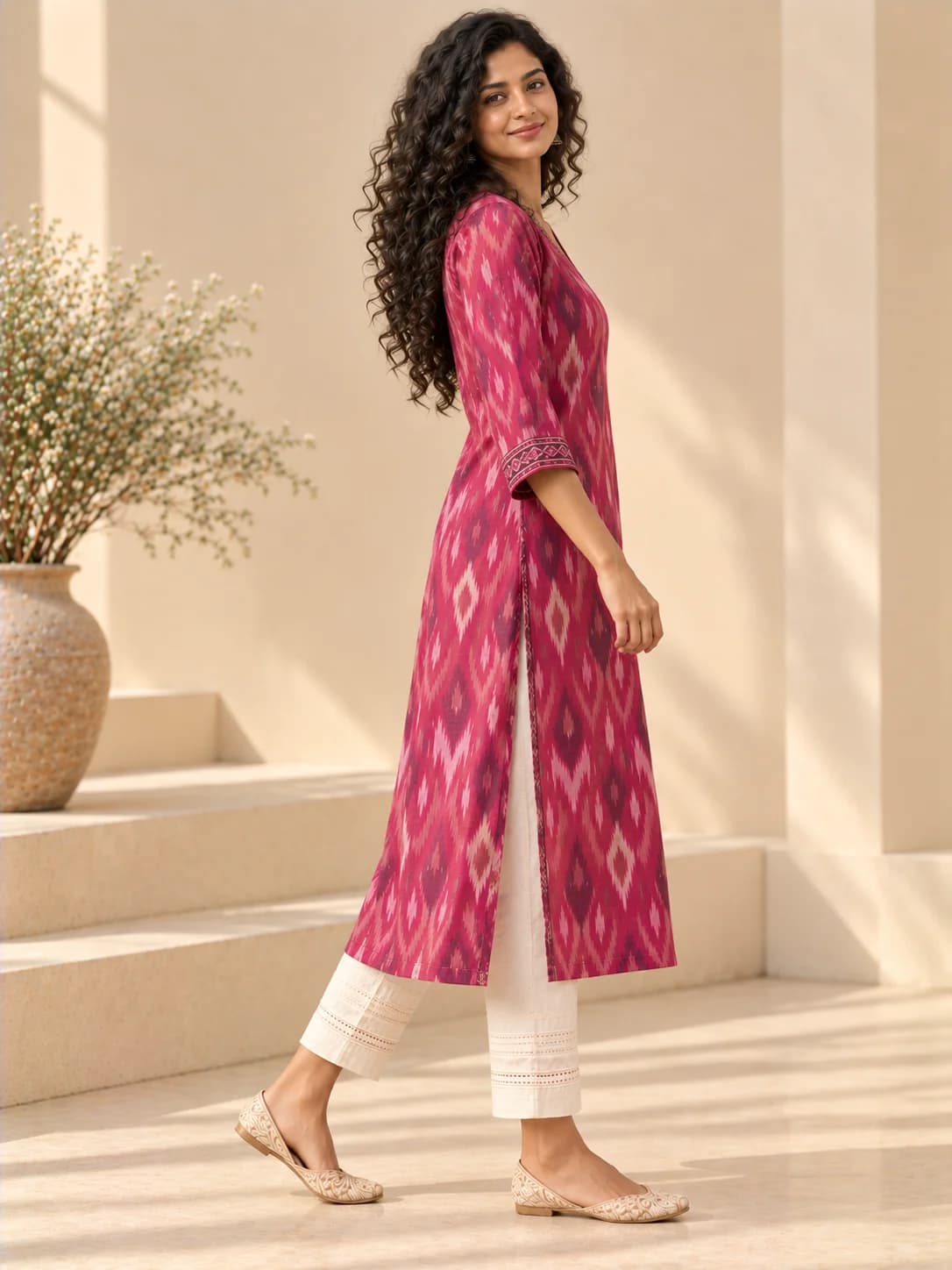 Magenta Ikat Relaxed Kurta product image — Magenta thumbnail 3