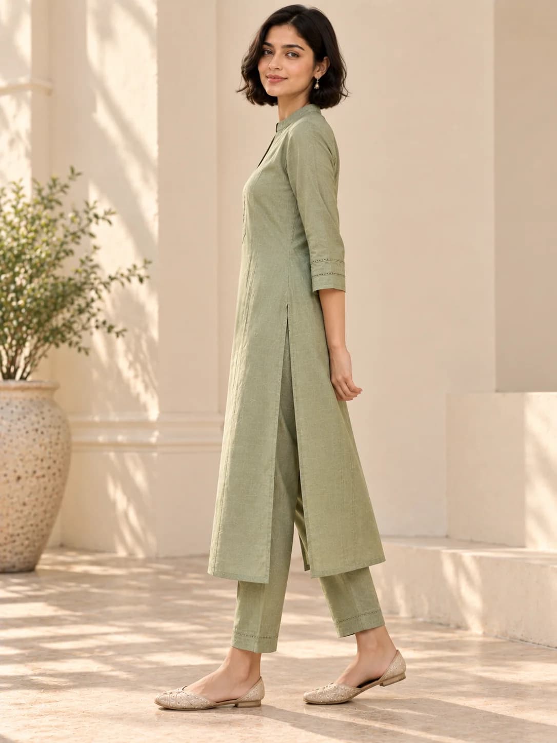 Sage Green Linen Blend Straight Kurta product image — Sage Green thumbnail 3