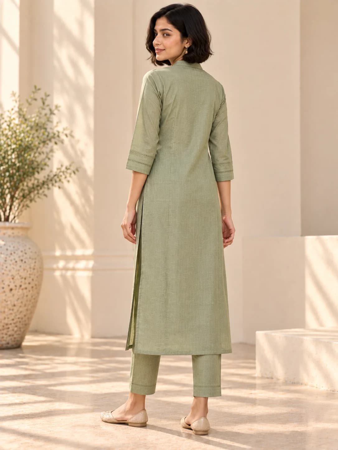Sage Green Linen Blend Straight Kurta product image — Sage Green thumbnail 4