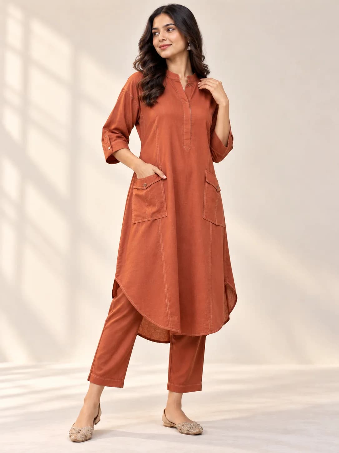 Terracotta Viscose Blend Relaxed Kurta product image — Terracotta thumbnail 2
