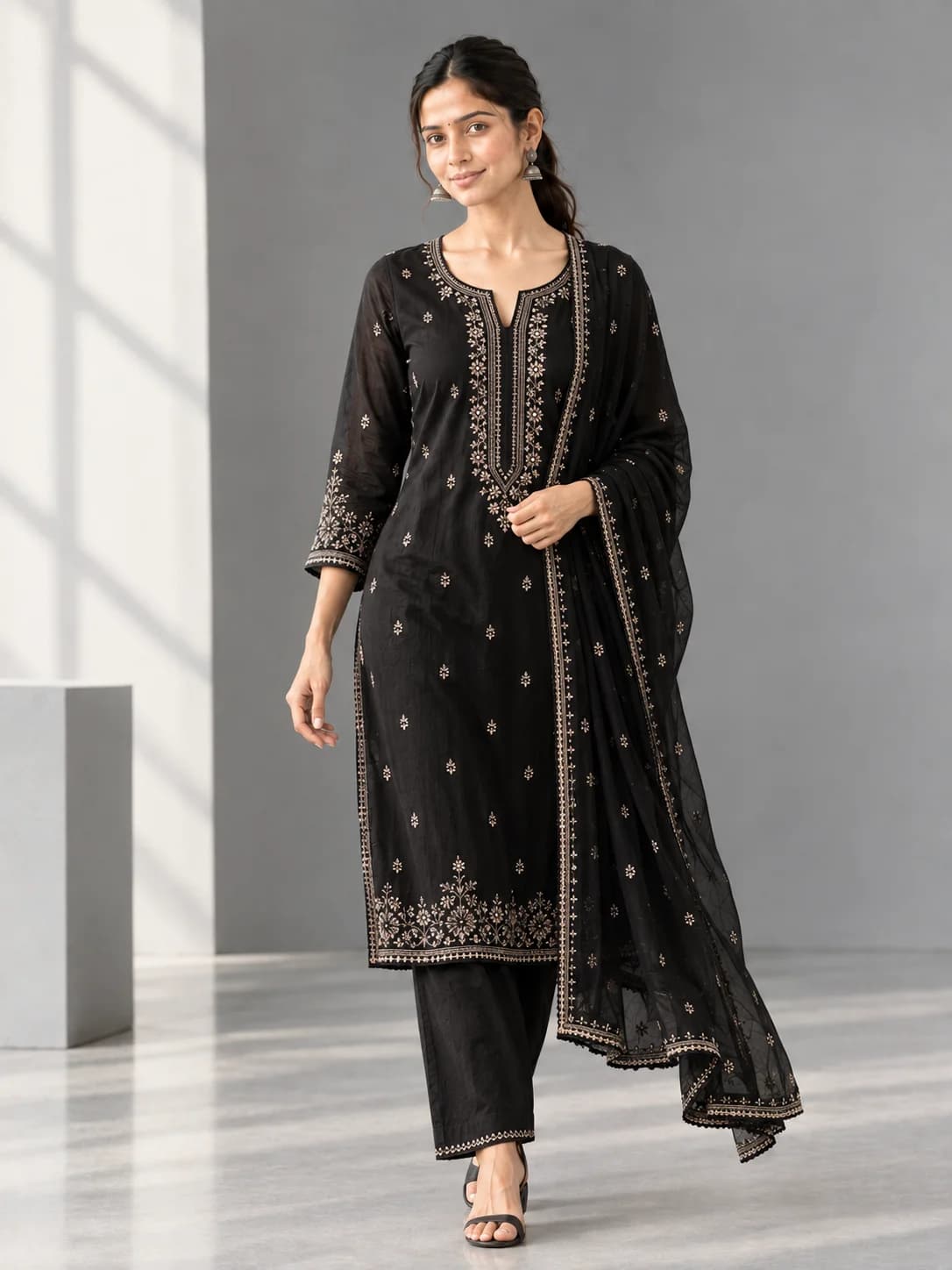 Black Georgette Embroidered Suit Set product image — Black thumbnail 2
