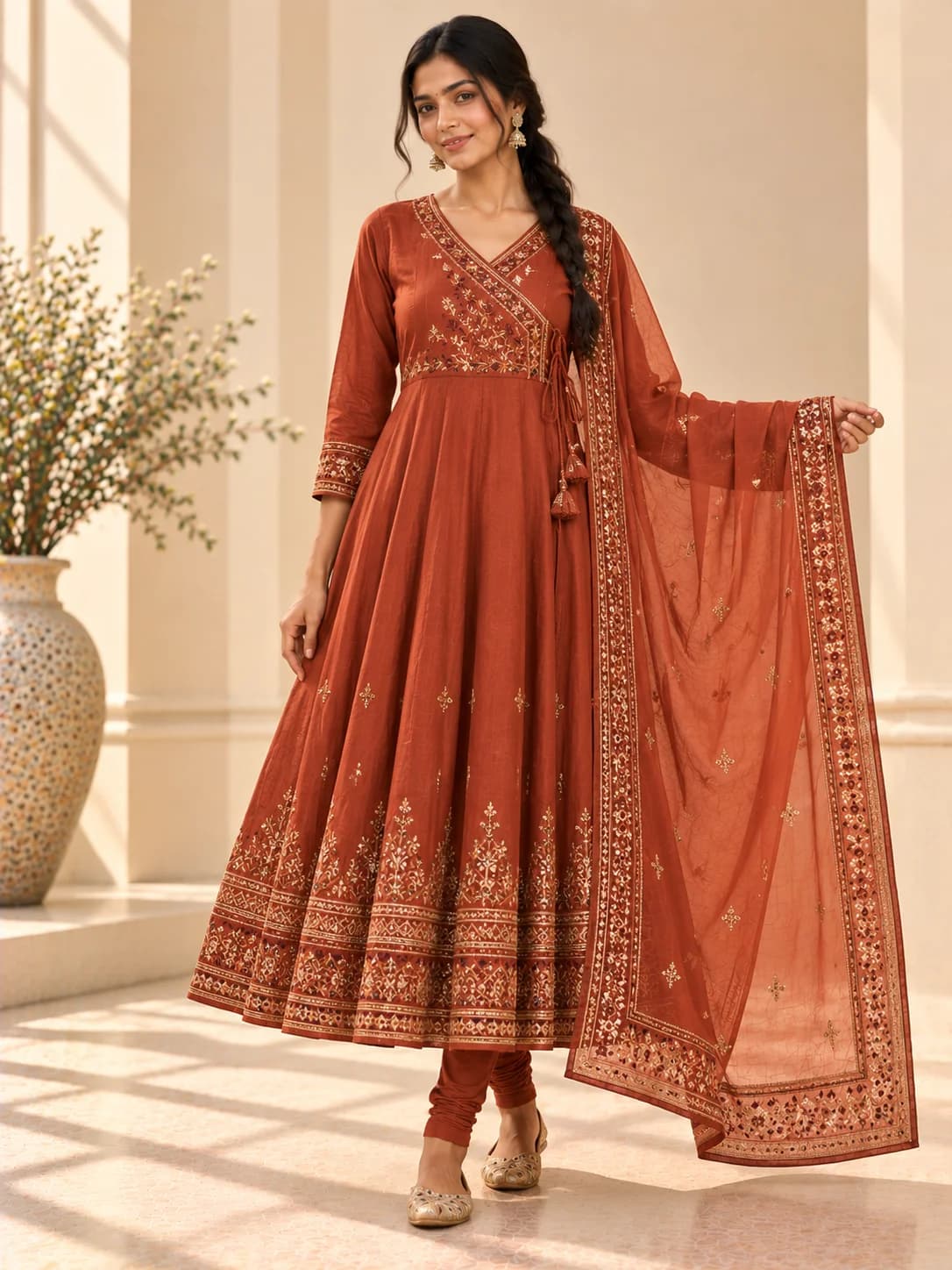 Rust Angrakha Festive Anarkali Suit Set product image — Rust — image 1