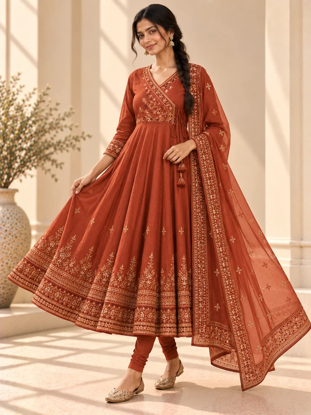 Rust Angrakha Festive Anarkali Suit Set product image — Rust thumbnail 2