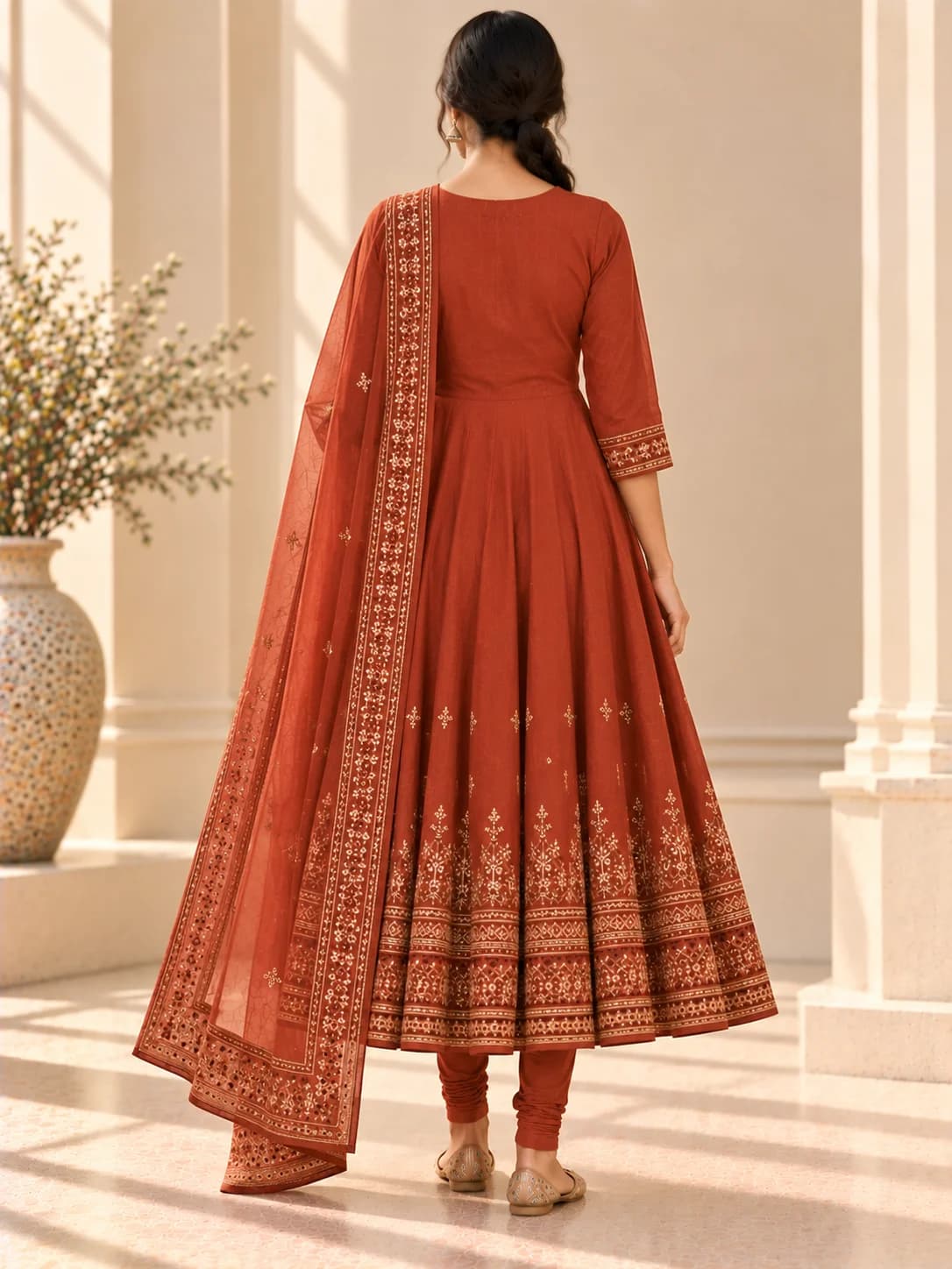 Rust Angrakha Festive Anarkali Suit Set product image — Rust thumbnail 4