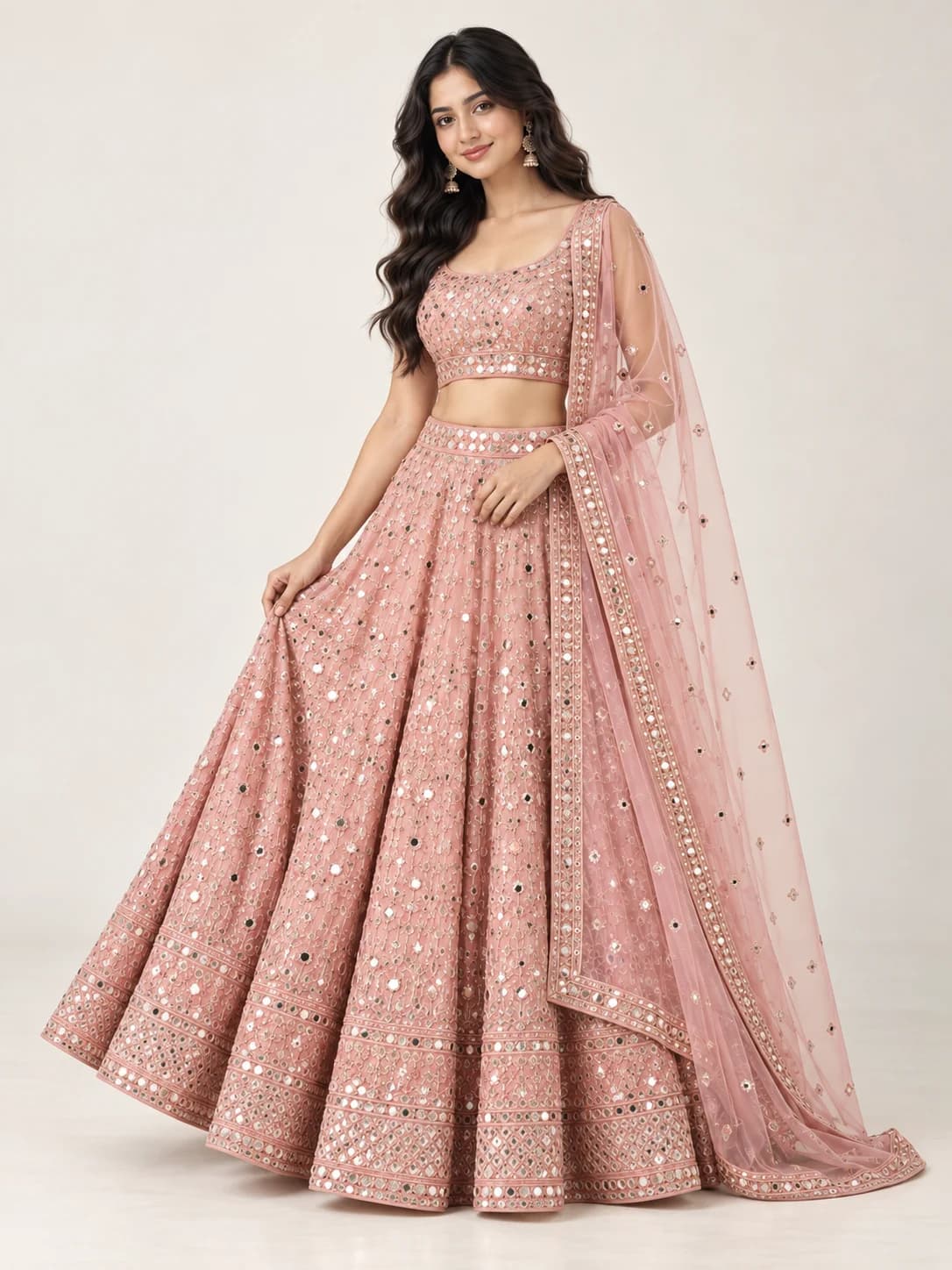 Blush Pink Mirror Work Lehenga Set product image — Blush Pink thumbnail 2