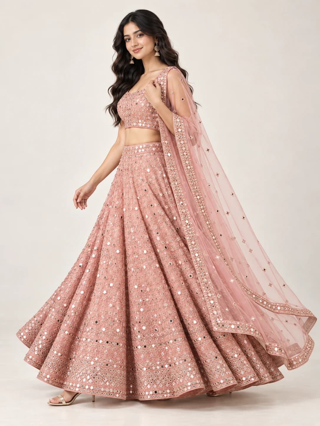 Blush Pink Mirror Work Lehenga Set product image — Blush Pink thumbnail 3