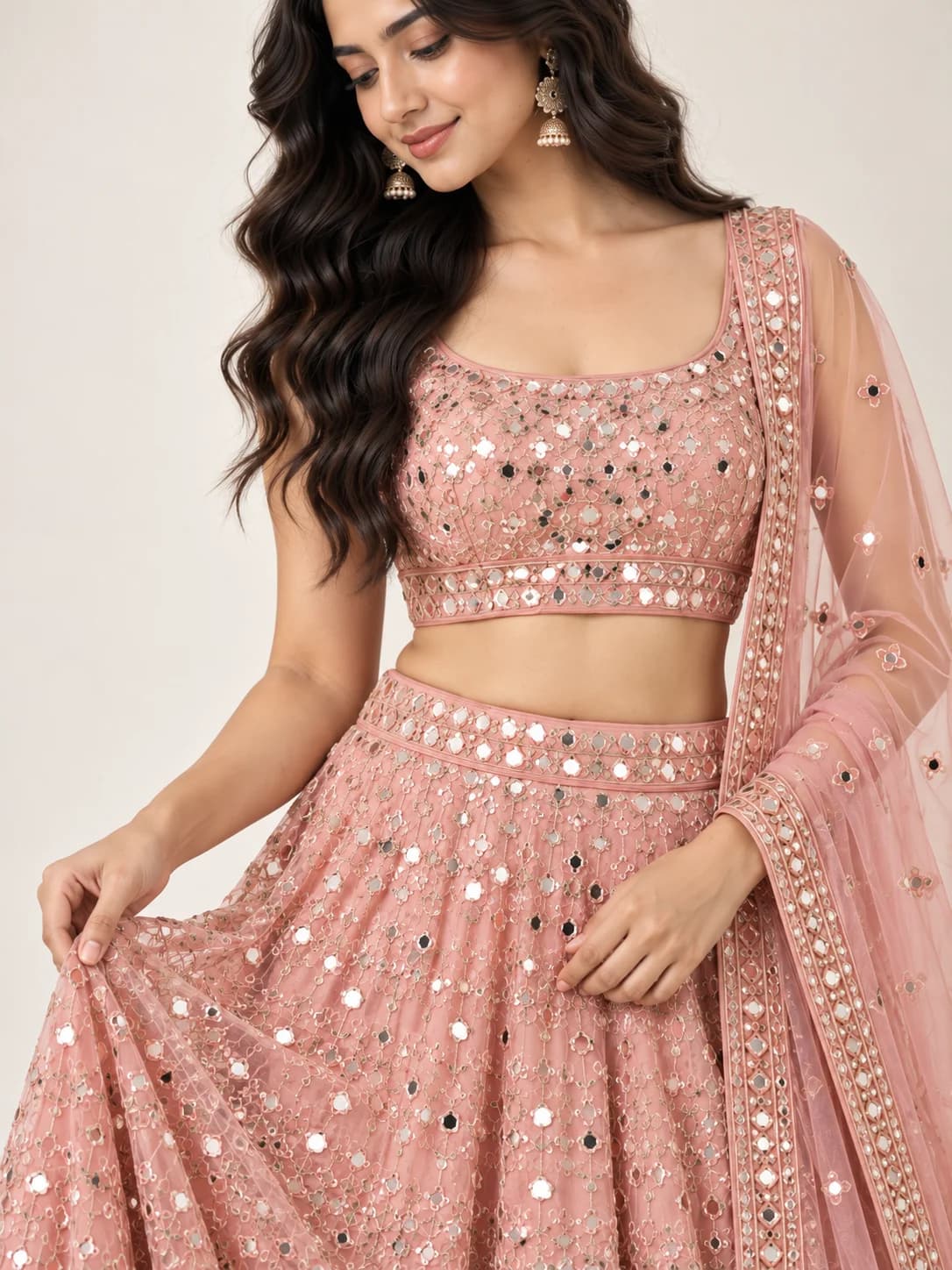 Blush Pink Mirror Work Lehenga Set product image — Blush Pink thumbnail 5