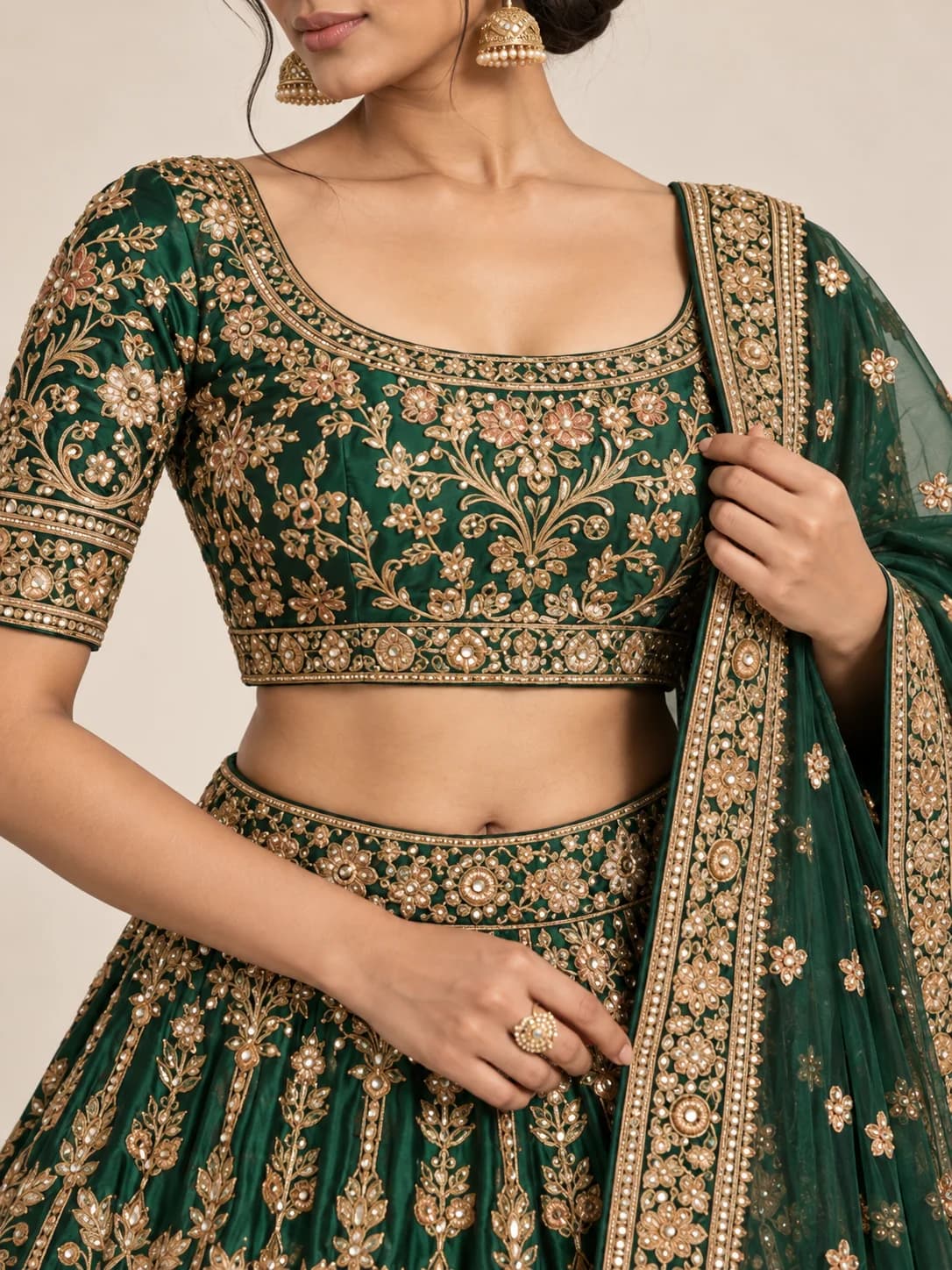 Emerald Zardozi Bridal Lehenga product image — Emerald thumbnail 5