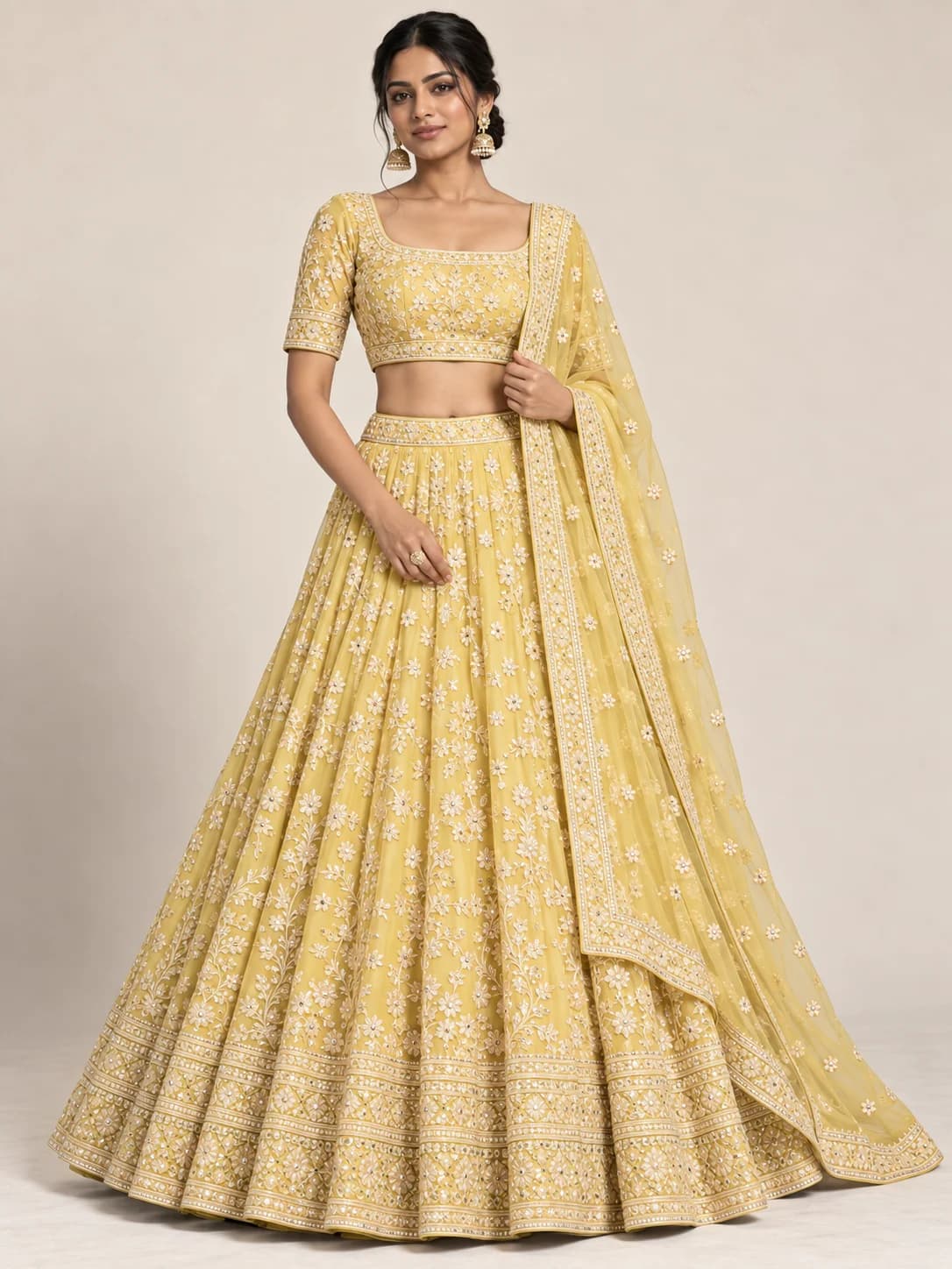 Lemon Yellow Thread Work Lehenga Set product image — Lemon Yellow — image 1