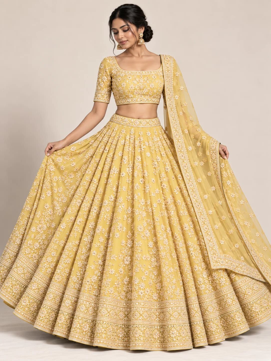 Lemon Yellow Thread Work Lehenga Set product image — Lemon Yellow thumbnail 2