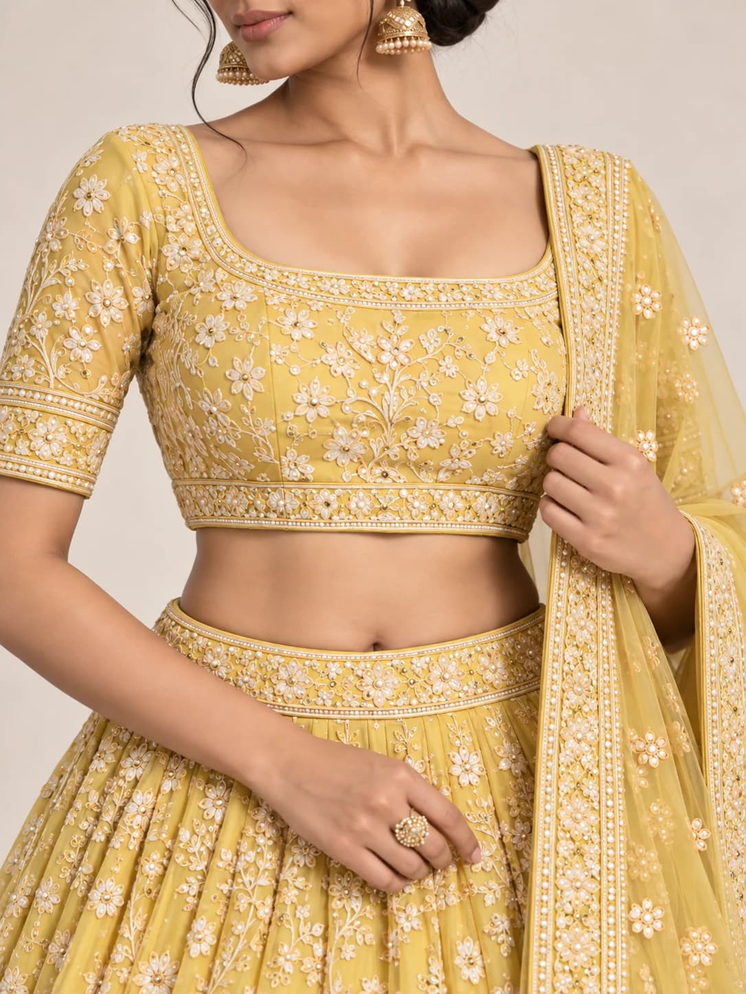 Lemon Yellow Thread Work Lehenga Set product image — Lemon Yellow thumbnail 5