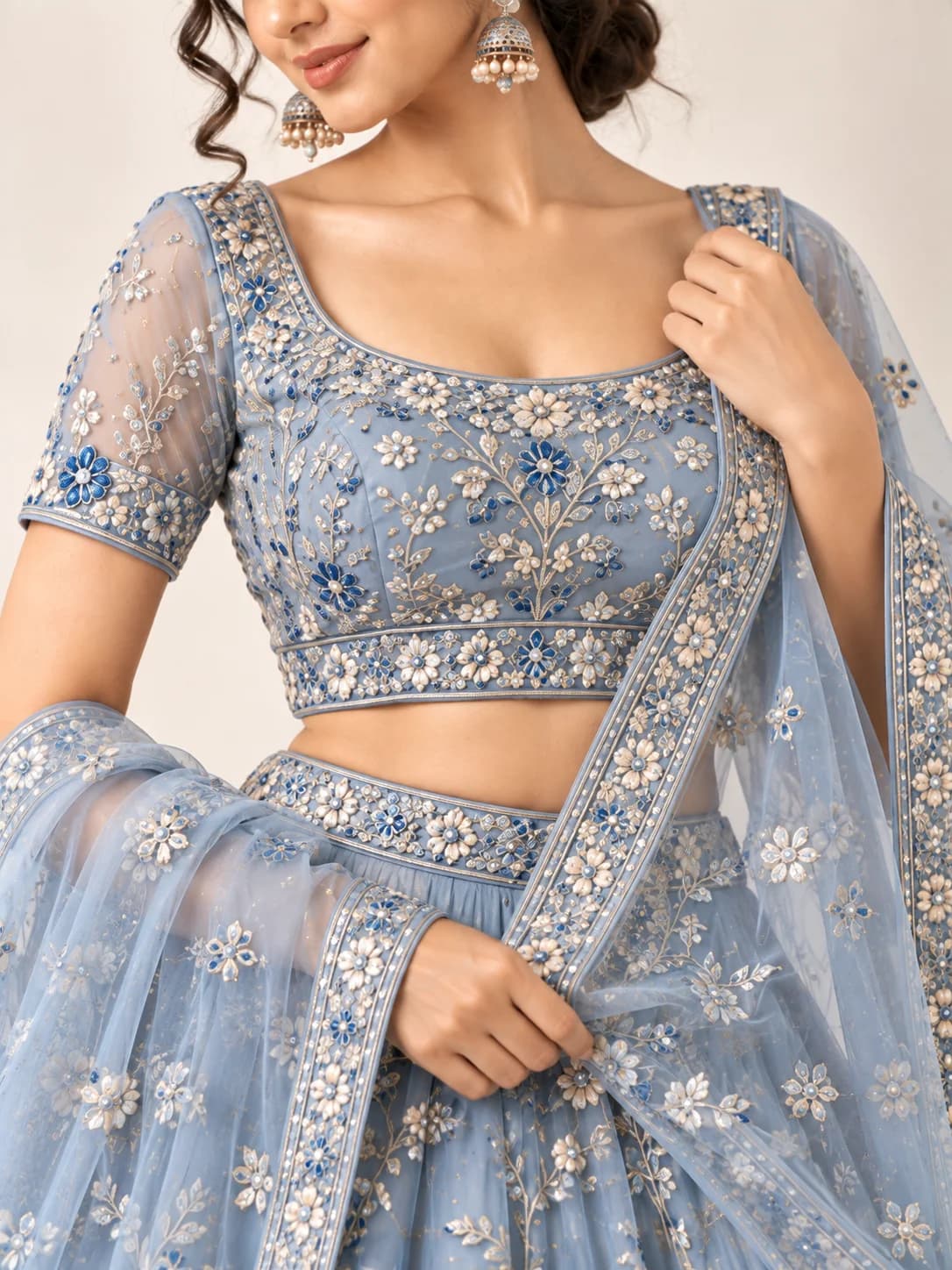 Powder Blue Organza Lehenga Set product image — Powder Blue thumbnail 5