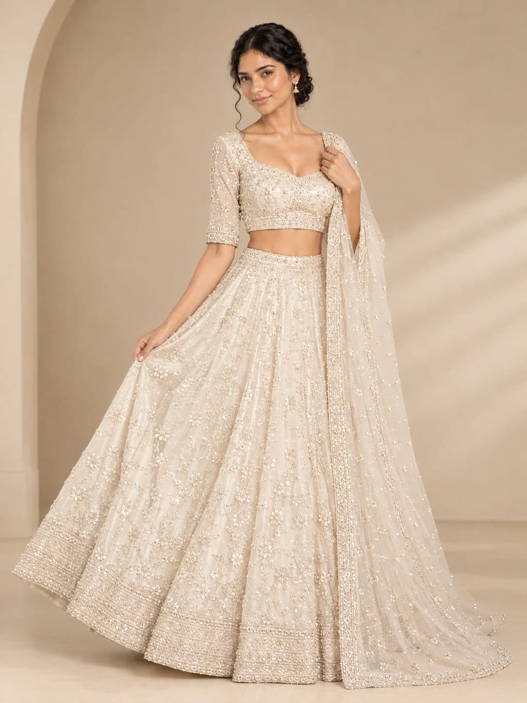 White Pearl Bridal Lehenga Set product image — White thumbnail 2