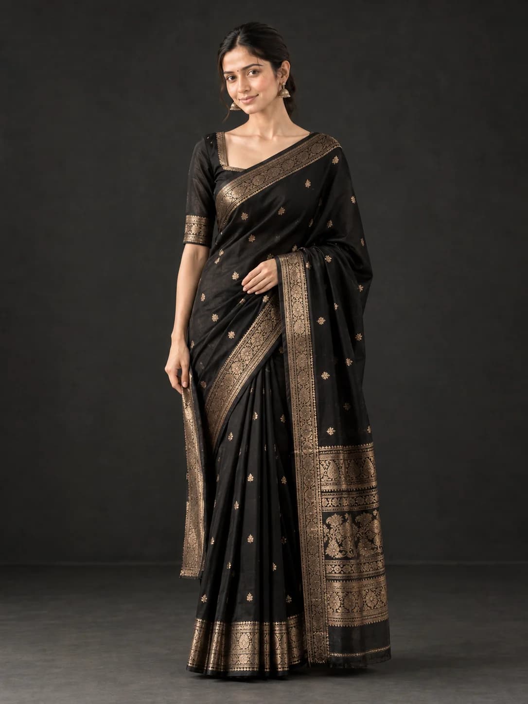 Black Kanjivaram Silk Saree product image — Black — image 1