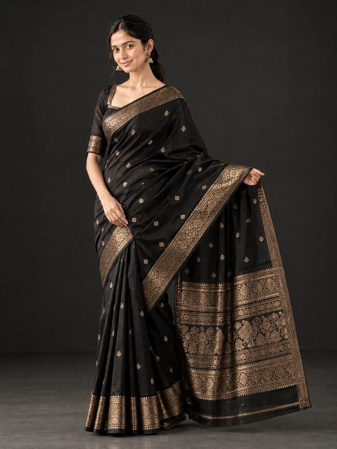 Black Kanjivaram Silk Saree product image — Black thumbnail 2