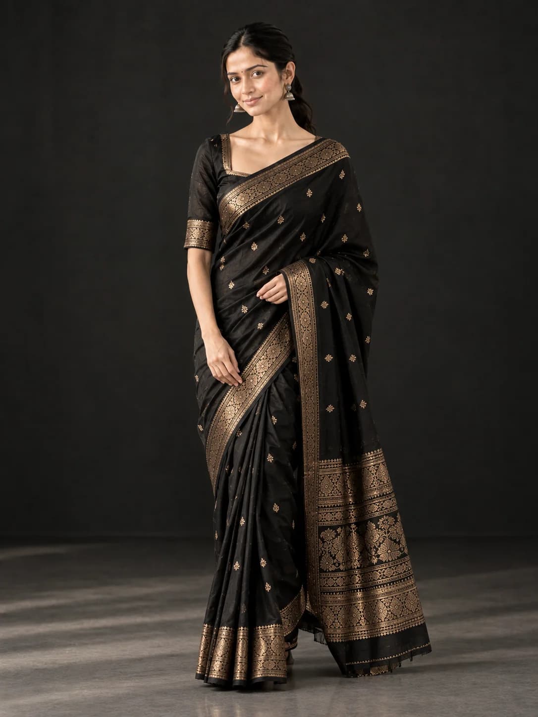 Black Kanjivaram Silk Saree product image — Black thumbnail 3