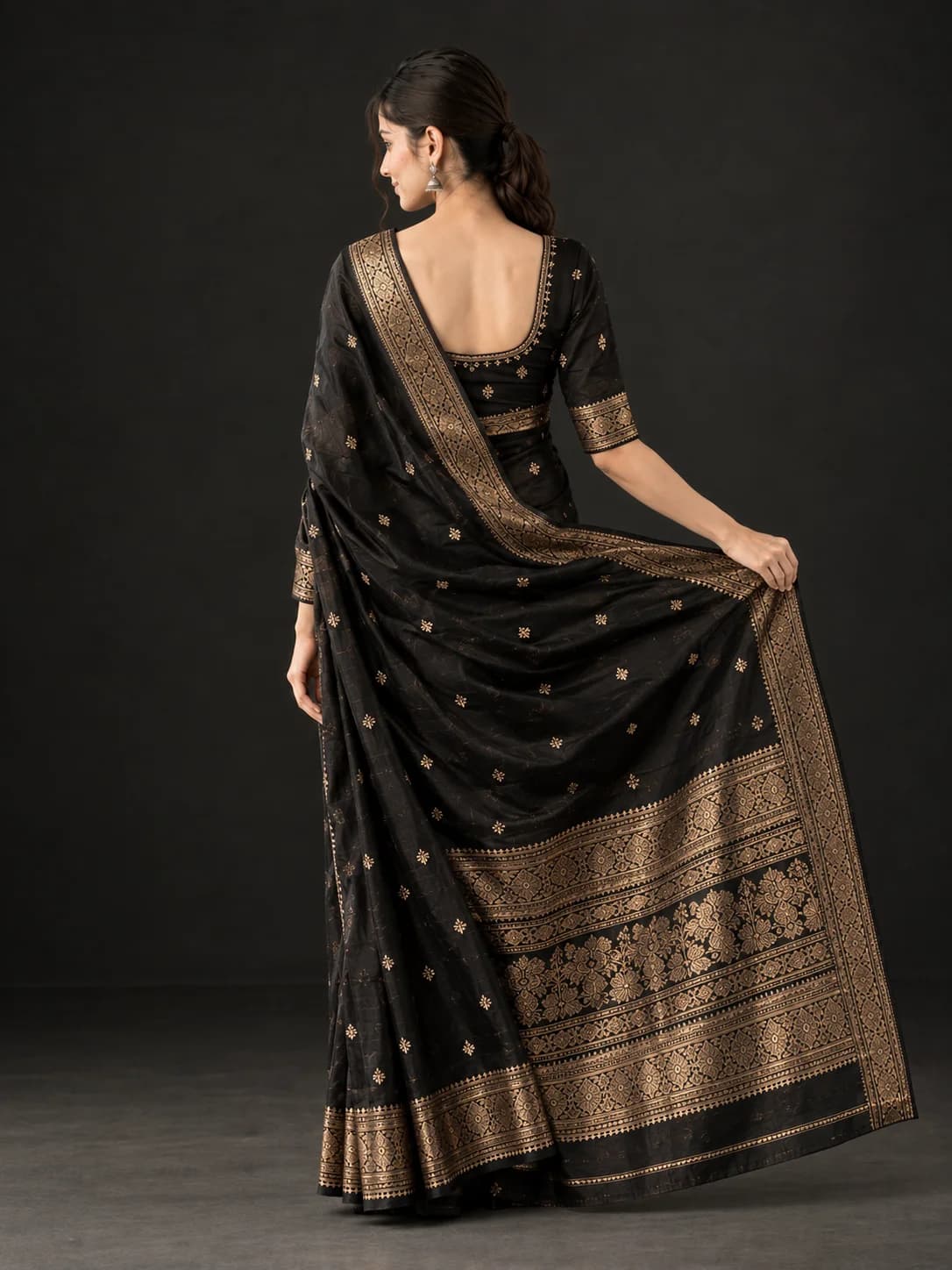 Black Kanjivaram Silk Saree product image — Black thumbnail 4