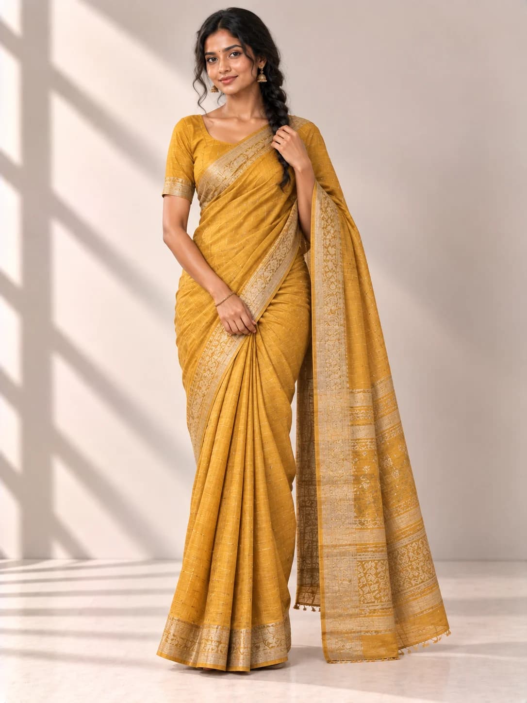 Mustard Tussar Silk Saree product image — Mustard — image 1