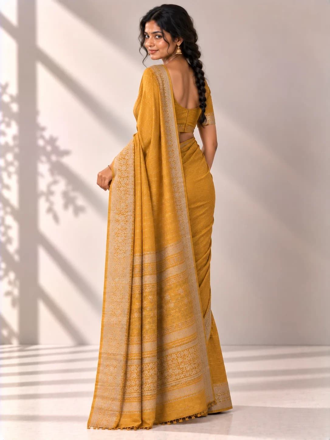 Mustard Tussar Silk Saree product image — Mustard thumbnail 4