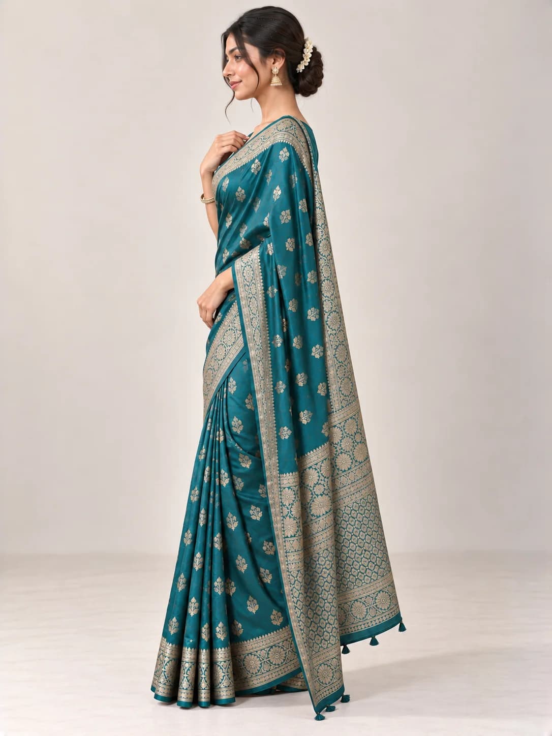 Teal Banarasi Silk Saree product image — Teal thumbnail 3