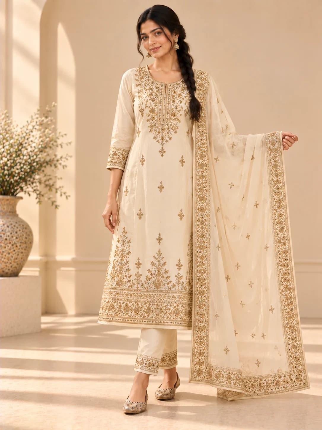 Ivory Zardozi Embroidered Suit Set product image — Ivory — image 1