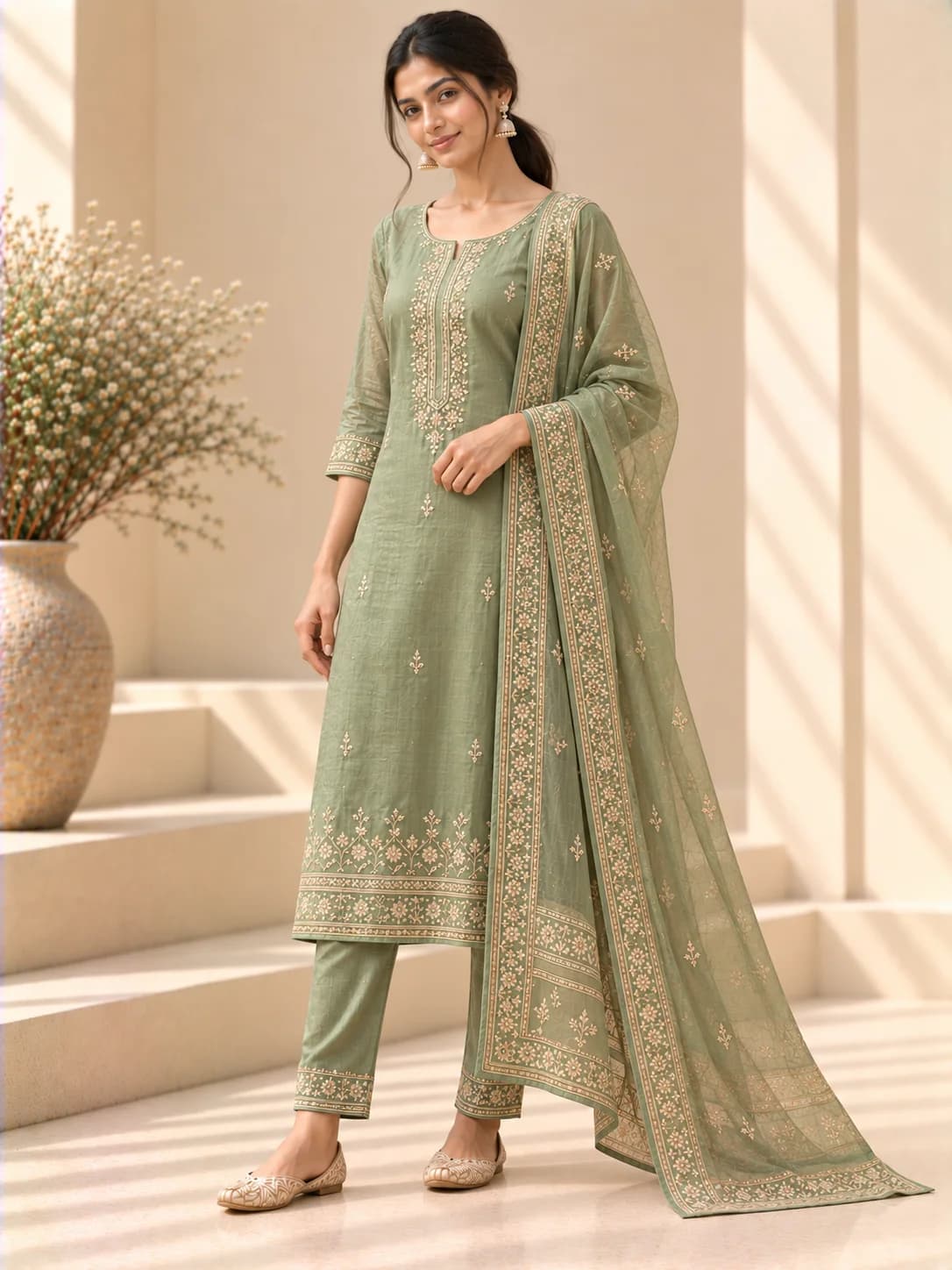 Sage Chanderi Silk Suit Set product image — Sage thumbnail 2