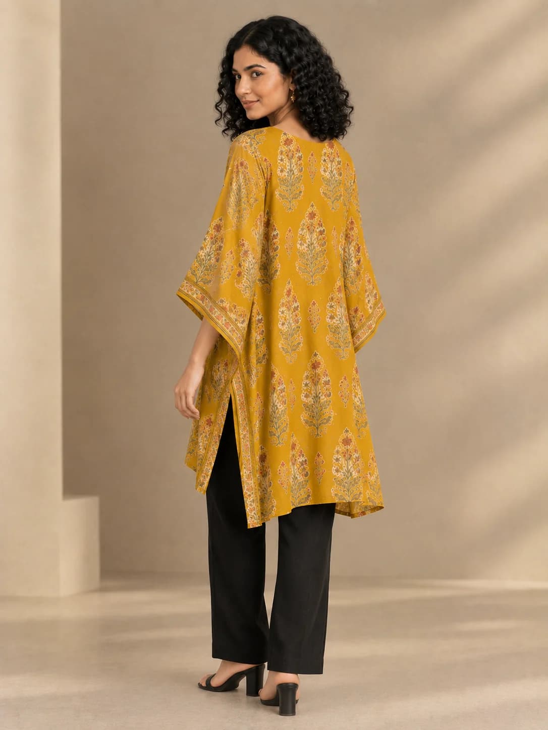 Mustard Block-Print Kaftan Top product image — Mustard thumbnail 4