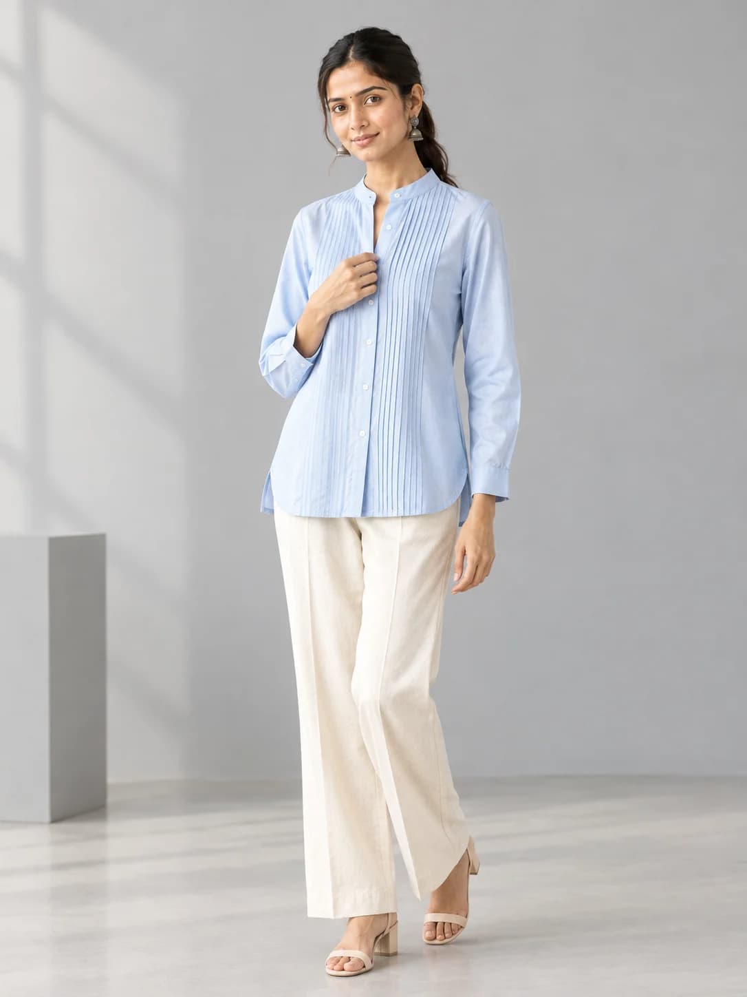 Powder Blue Cotton Pintuck Shirt product image — Powder Blue thumbnail 2