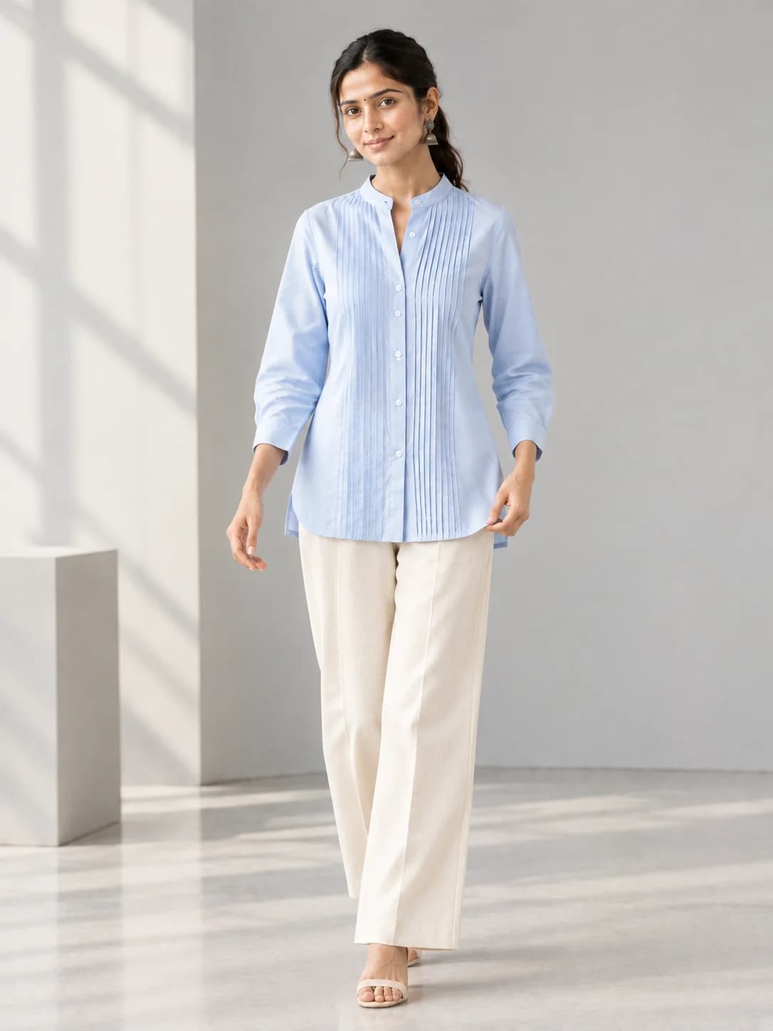 Powder Blue Cotton Pintuck Shirt product image — Powder Blue thumbnail 3