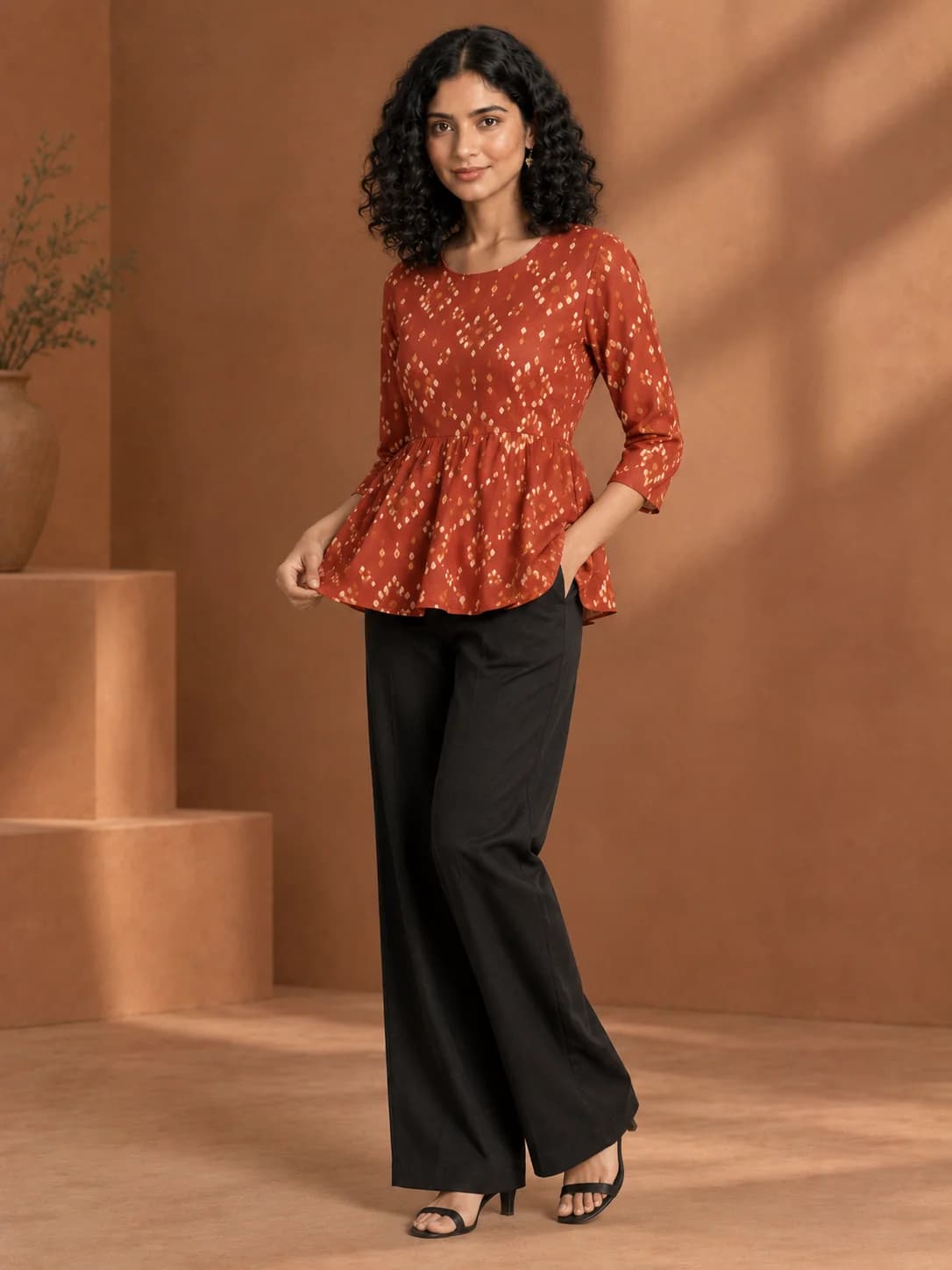 Rust Bandhani Peplum Top product image — Rust thumbnail 2